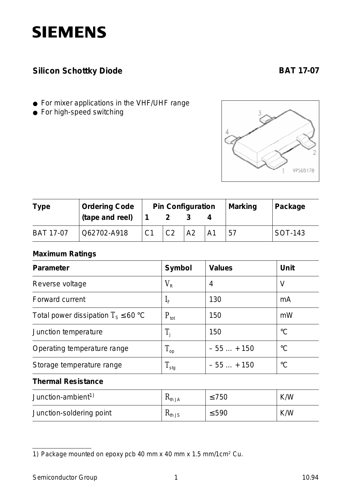 Siemens BAT17-07 Datasheet