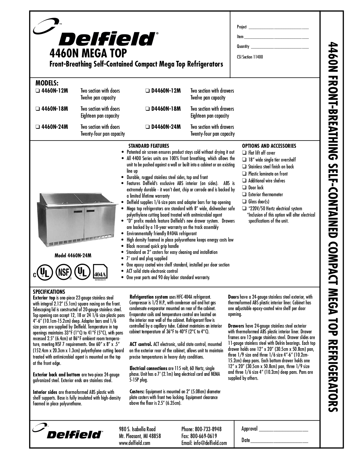 Delfield 4460N-18M, 4460N-24M, 4460N-12M User Manual