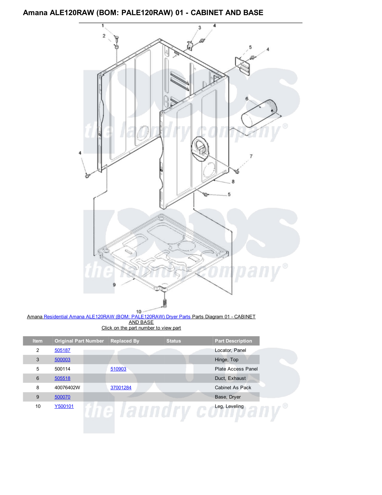 Amana ALE120RAW Parts Diagram