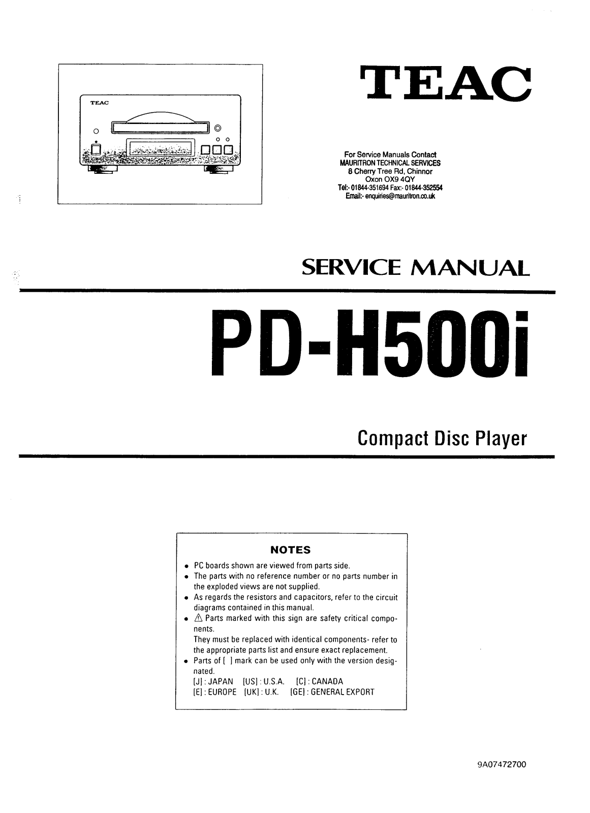 TEAC PD-H-500-I Service manual