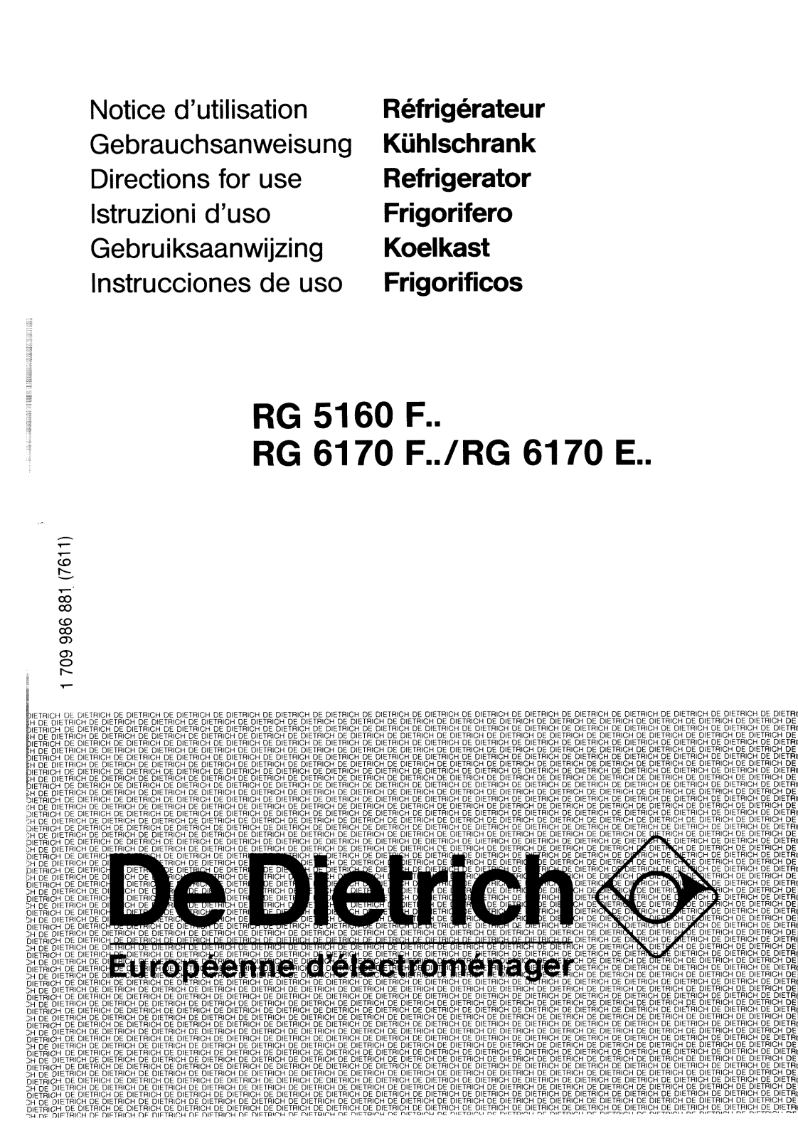 De dietrich RG6200E5, RG6200E4, RG5160F5, RG6200F1, RG5160F4 User Manual