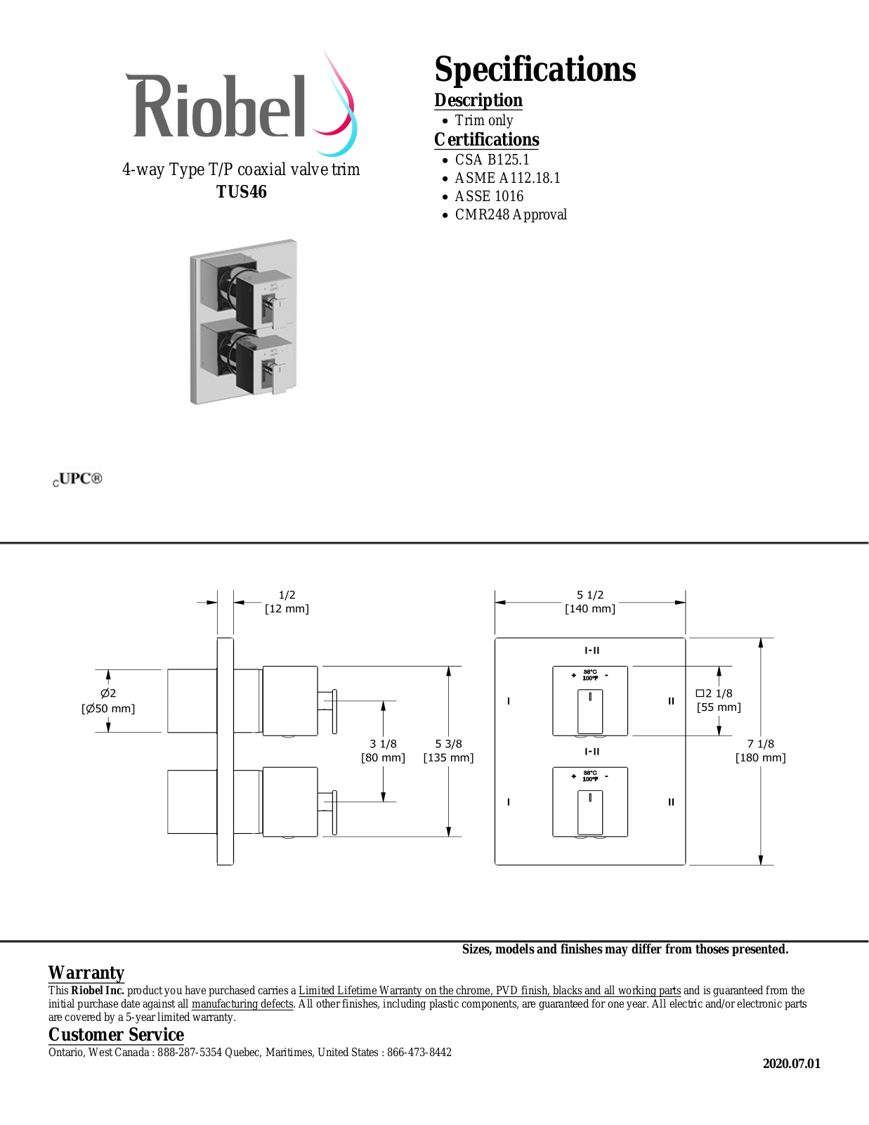 Riobel TUS46C, TUS46BN Specifications - ManualMachine.com