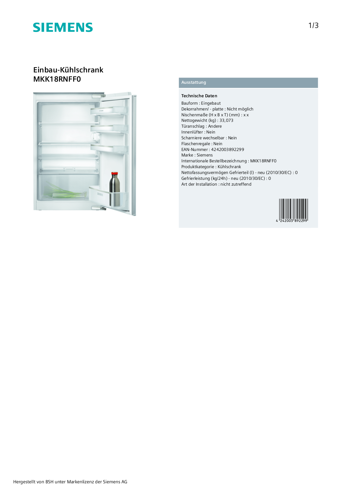 Siemens MKK18RNFF0 User Manual