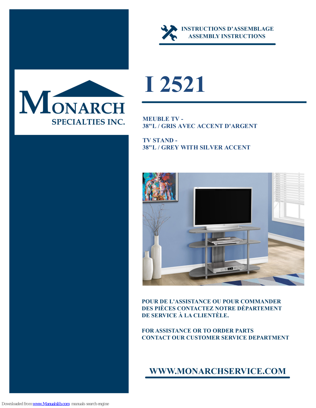 Monarch Specialties I 2521 Assembly Instructions Manual