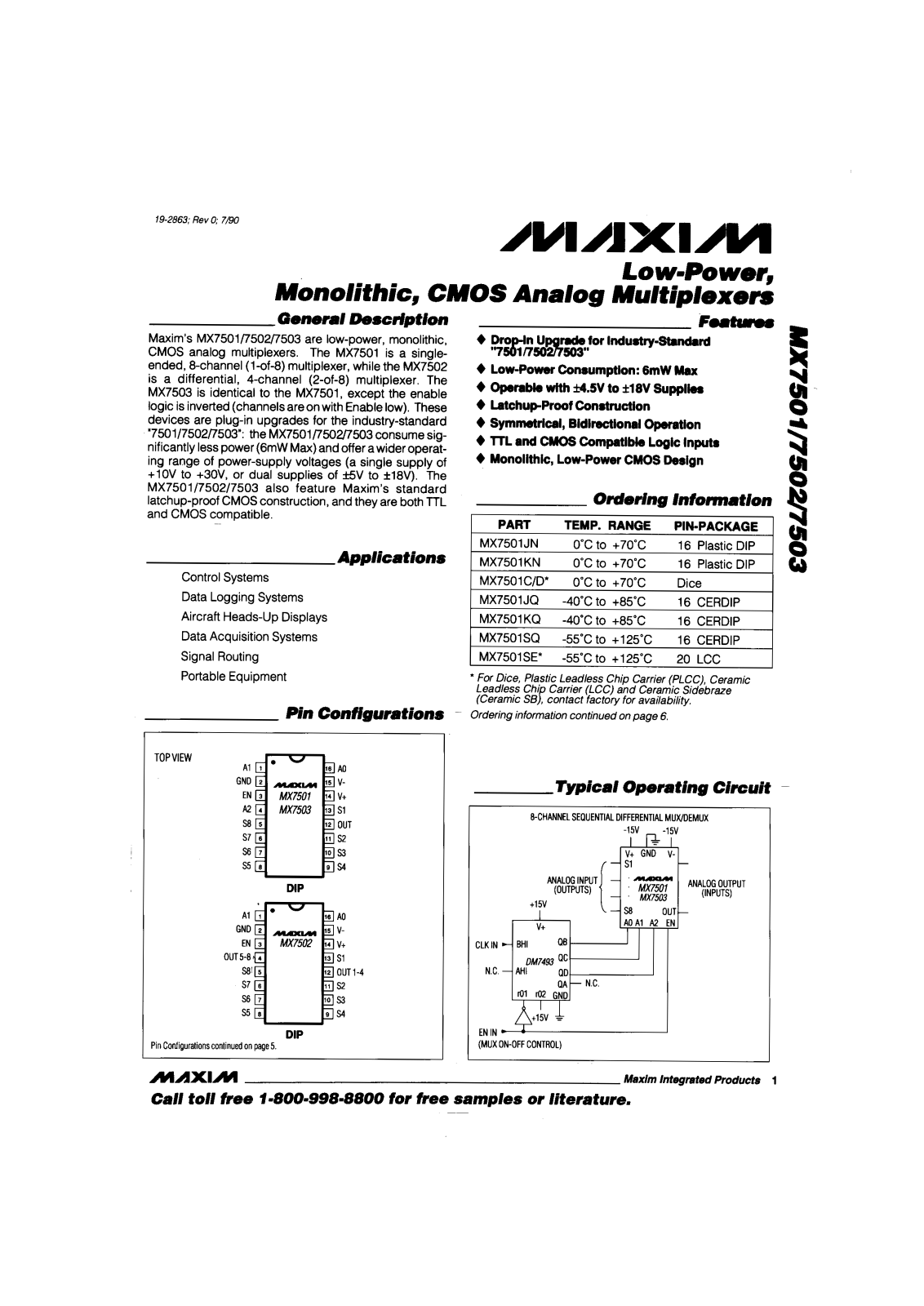 Maxim MX7501C-D, MX7501JN, MX7501JQ, MX7501KN, MX7501KQ Datasheet