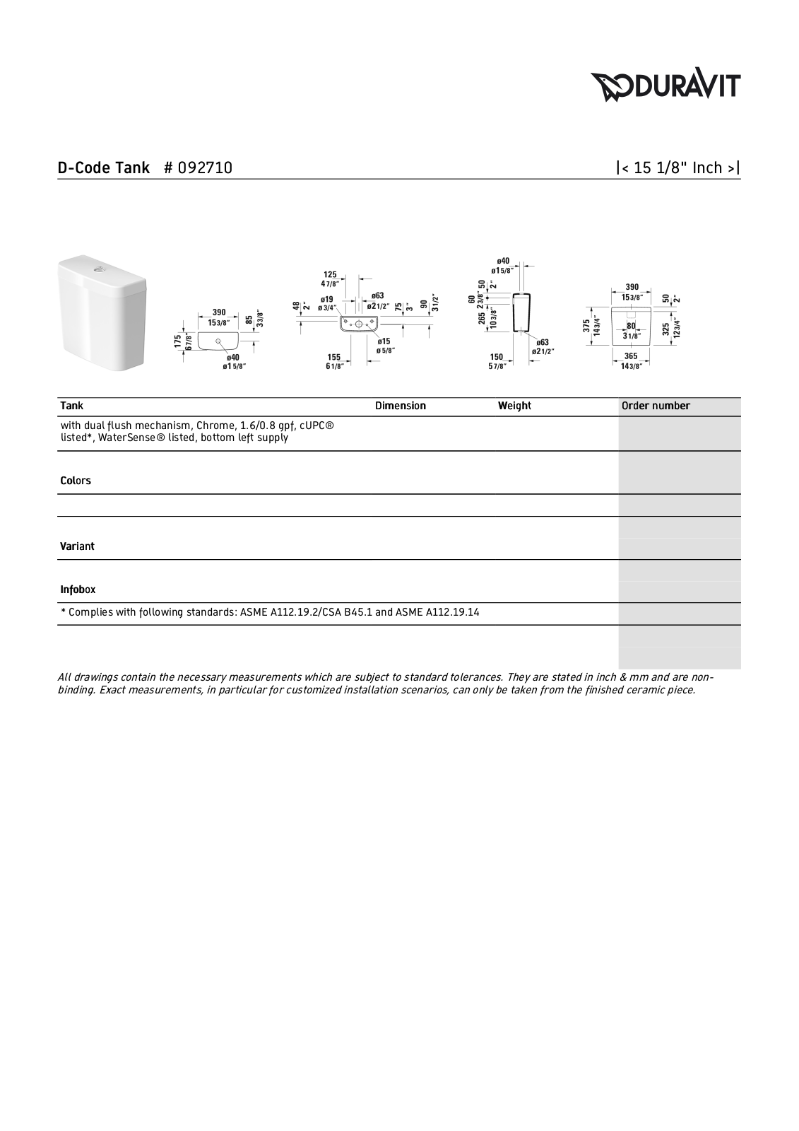 Duravit CBWE1856 Specification - ManualMachine.com