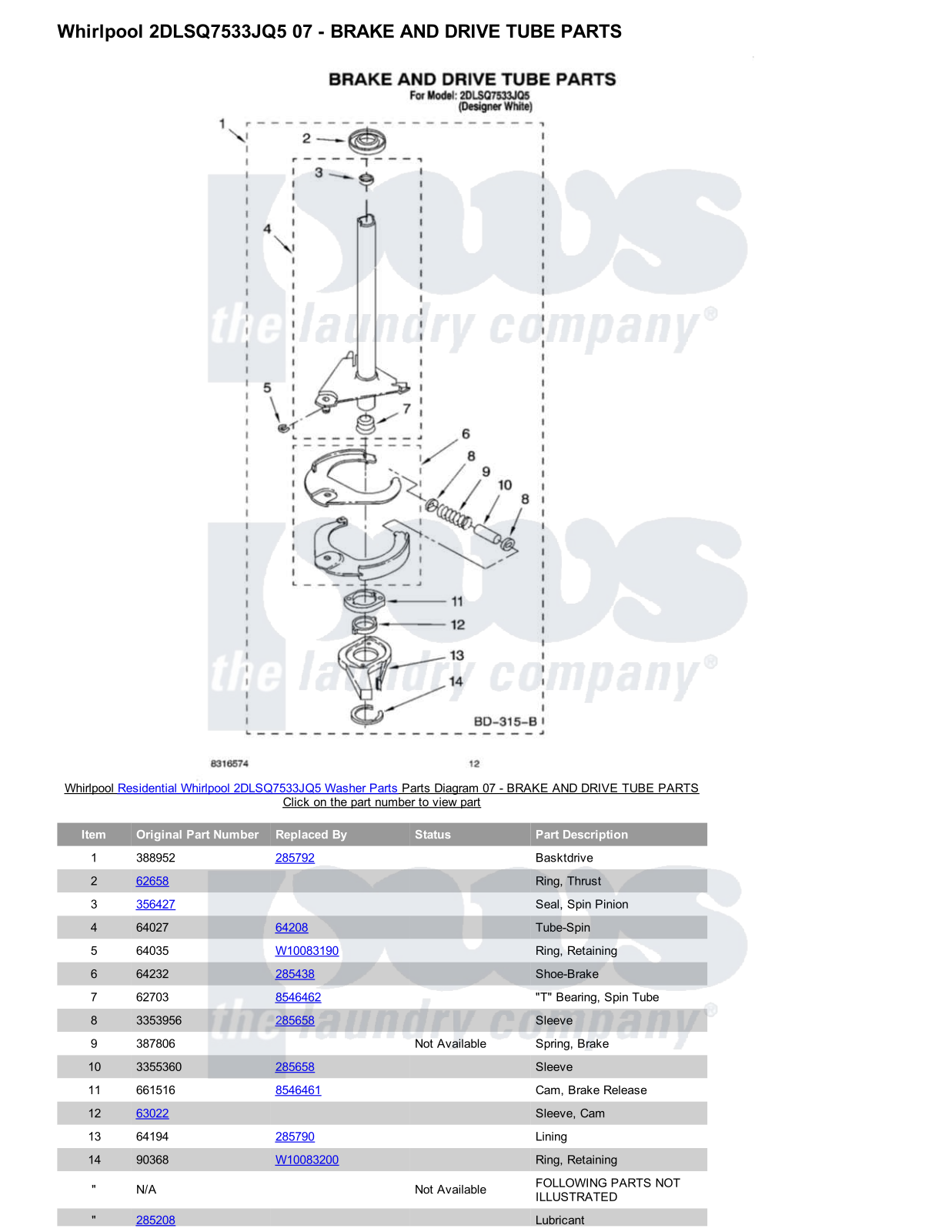 Whirlpool 2DLSQ7533JQ5 Parts Diagram