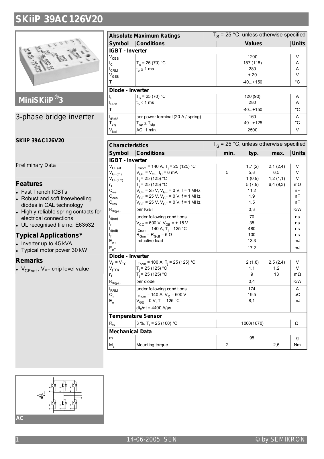 Semikron SKIIP39AC126V20 Data Sheet