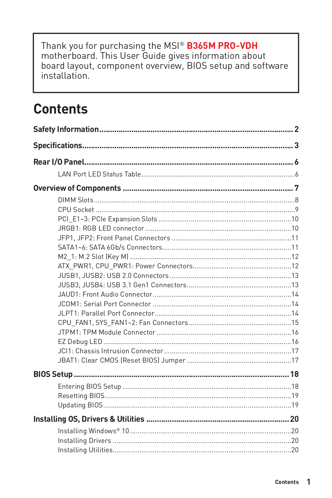 MSI B365M PRO-VDH User manual