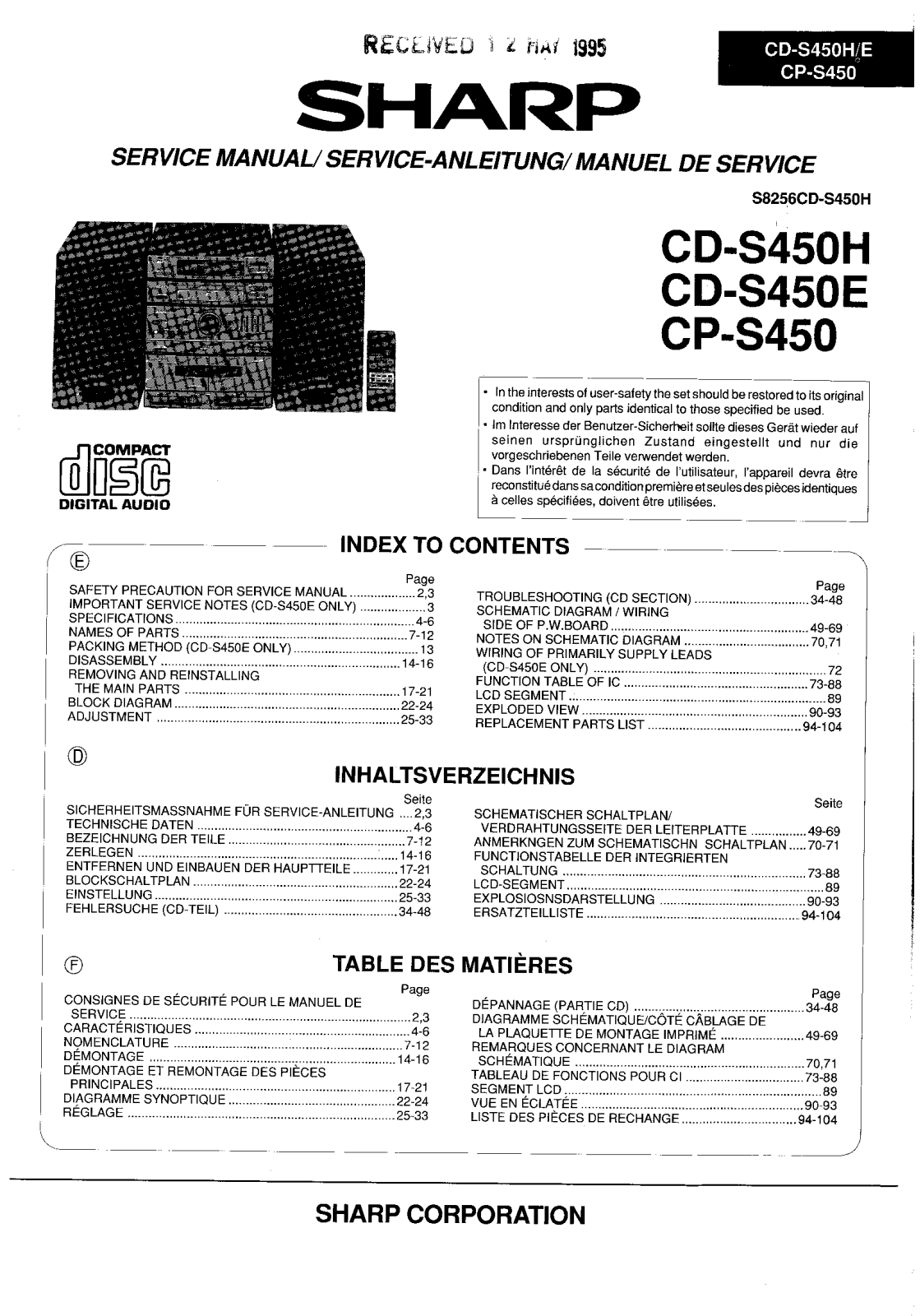 Sharp CD-S450, CP-S450 Schematic