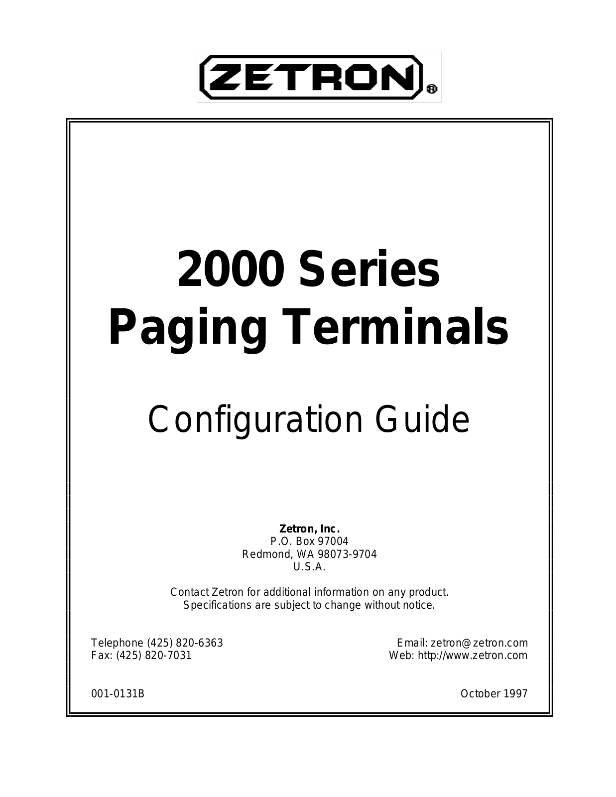 ZETRON 2000 Configuration Guide