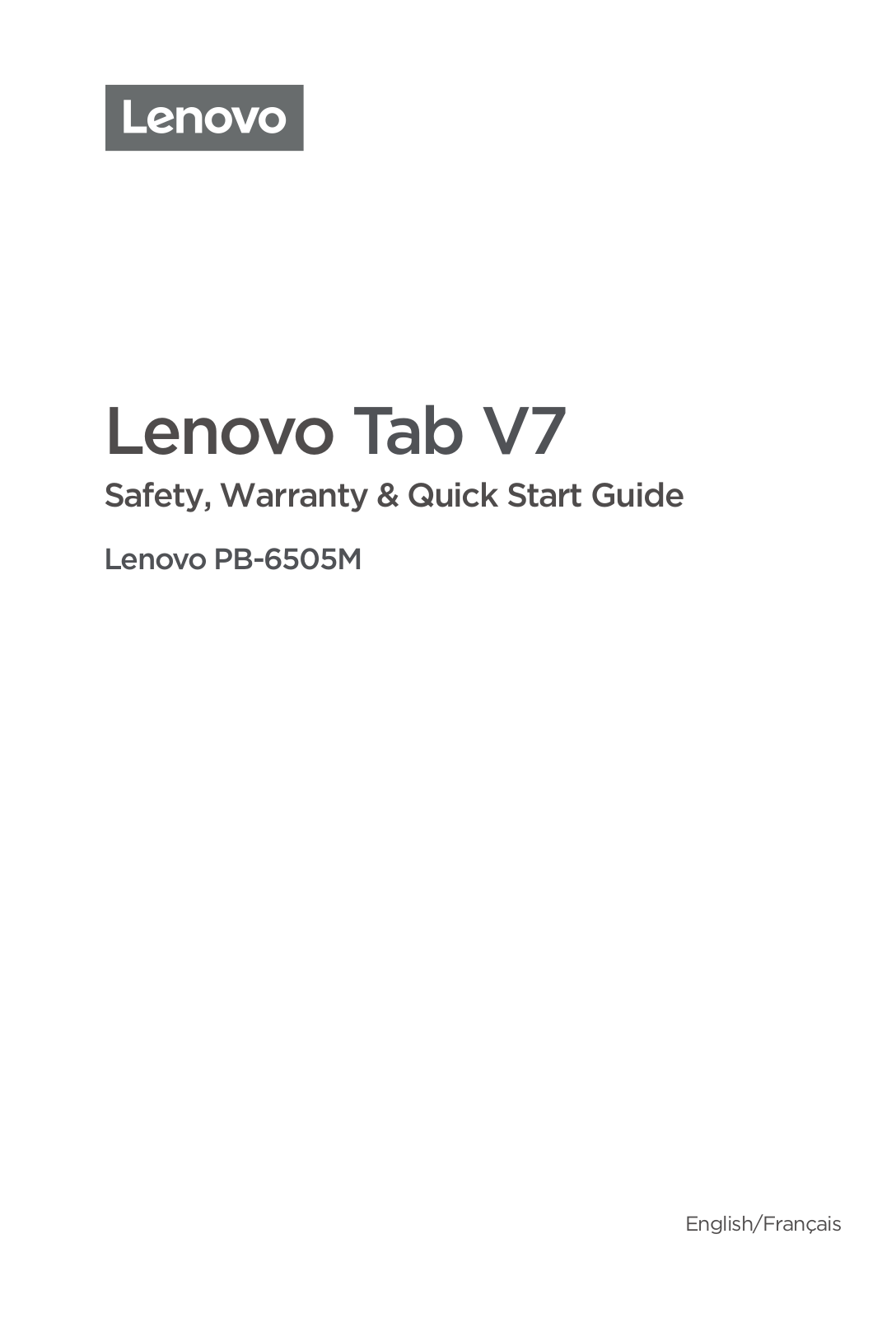 Lenovo Tab V7 Safety, Warranty & Quick Start Guide