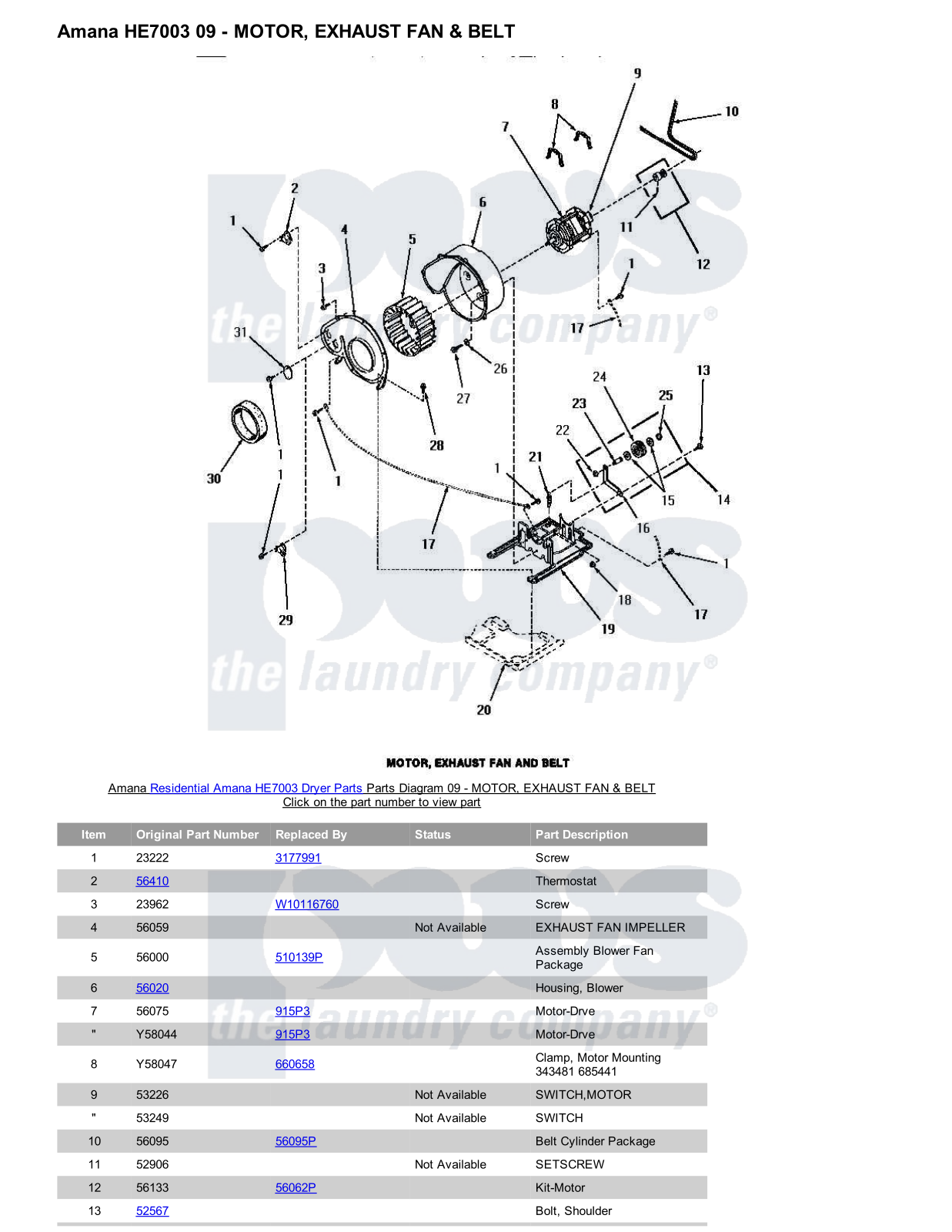 Amana HE7003 Parts Diagram