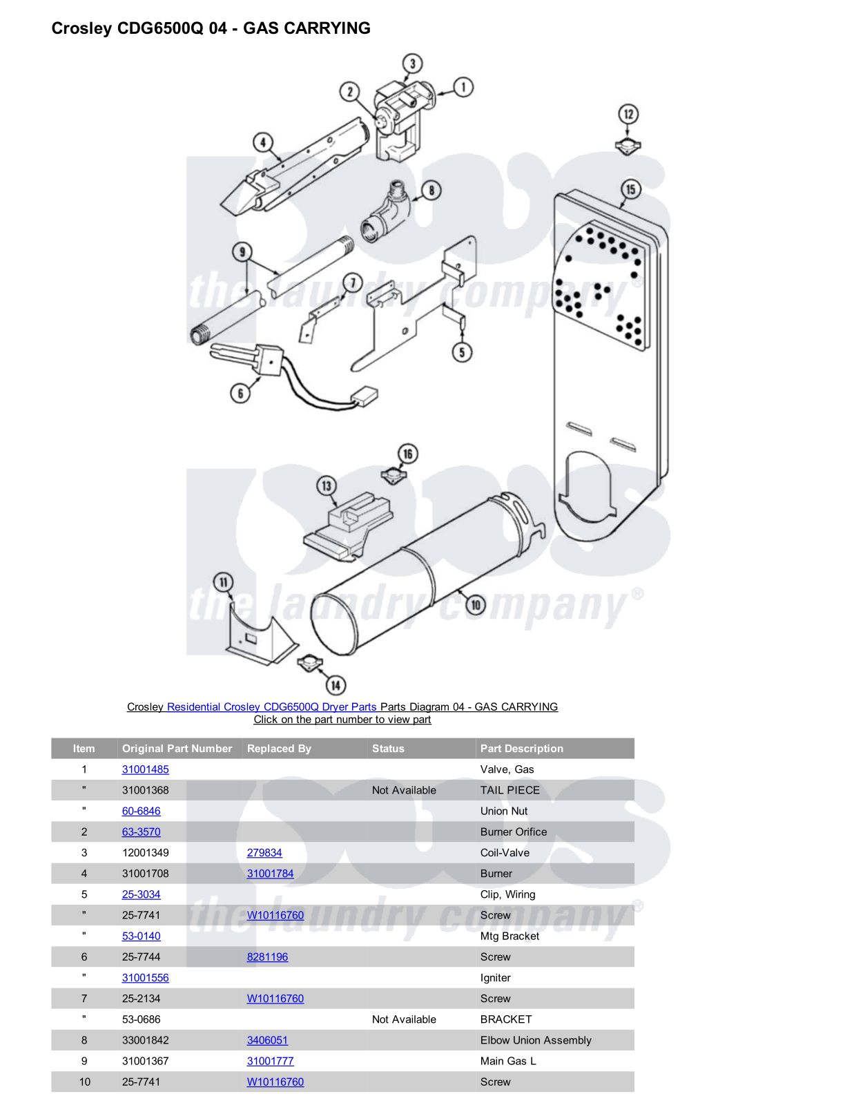 Crosley CDG6500Q Parts Diagram