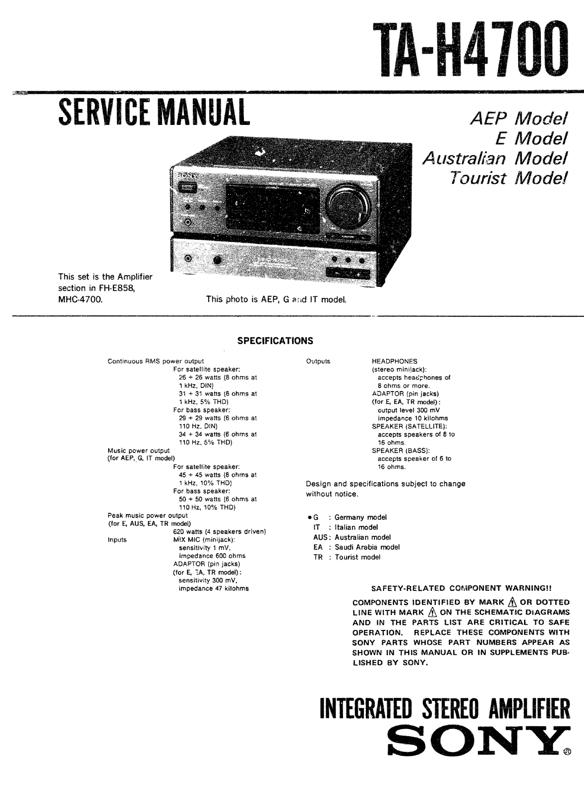 Sony TAH-4700 Service manual