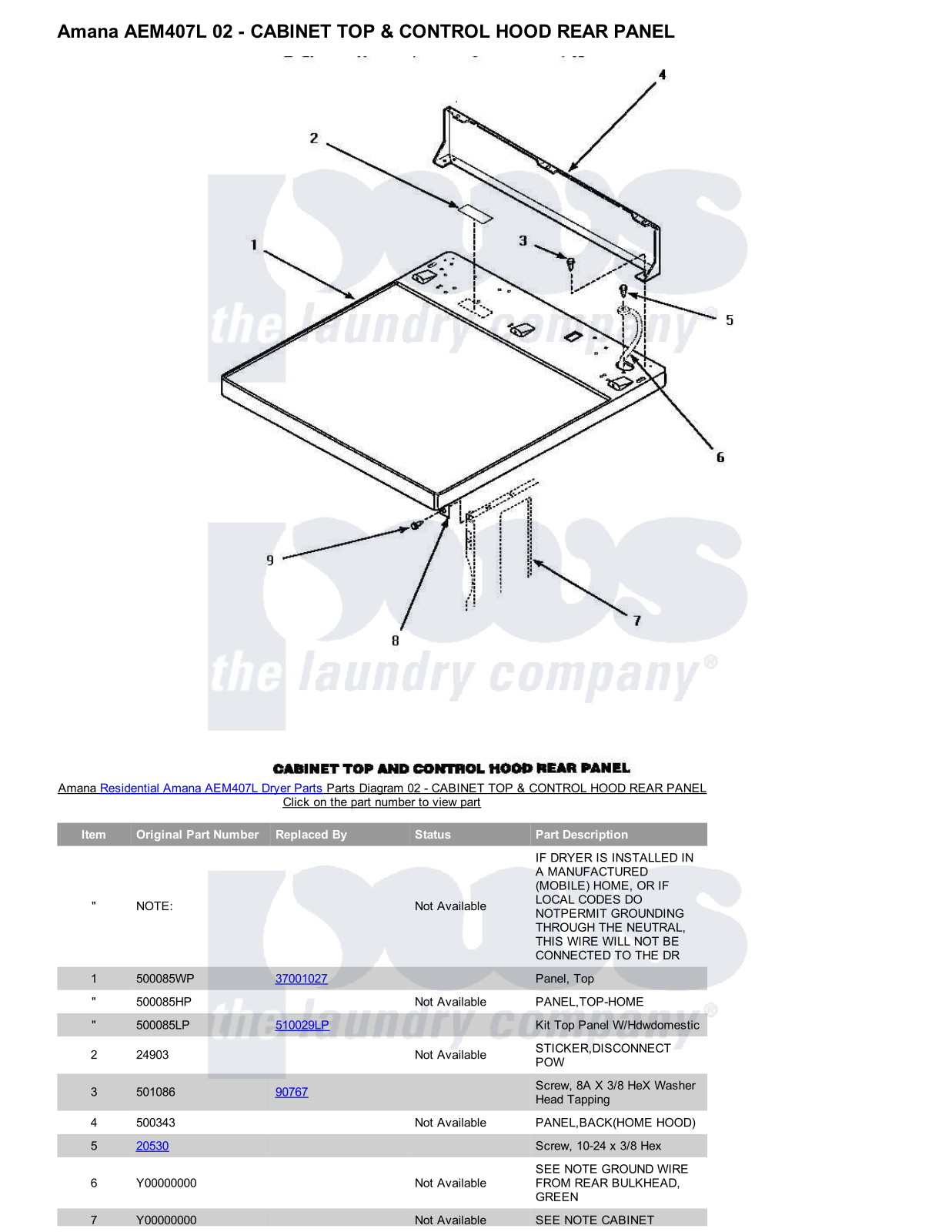 Amana AEM407L Parts Diagram