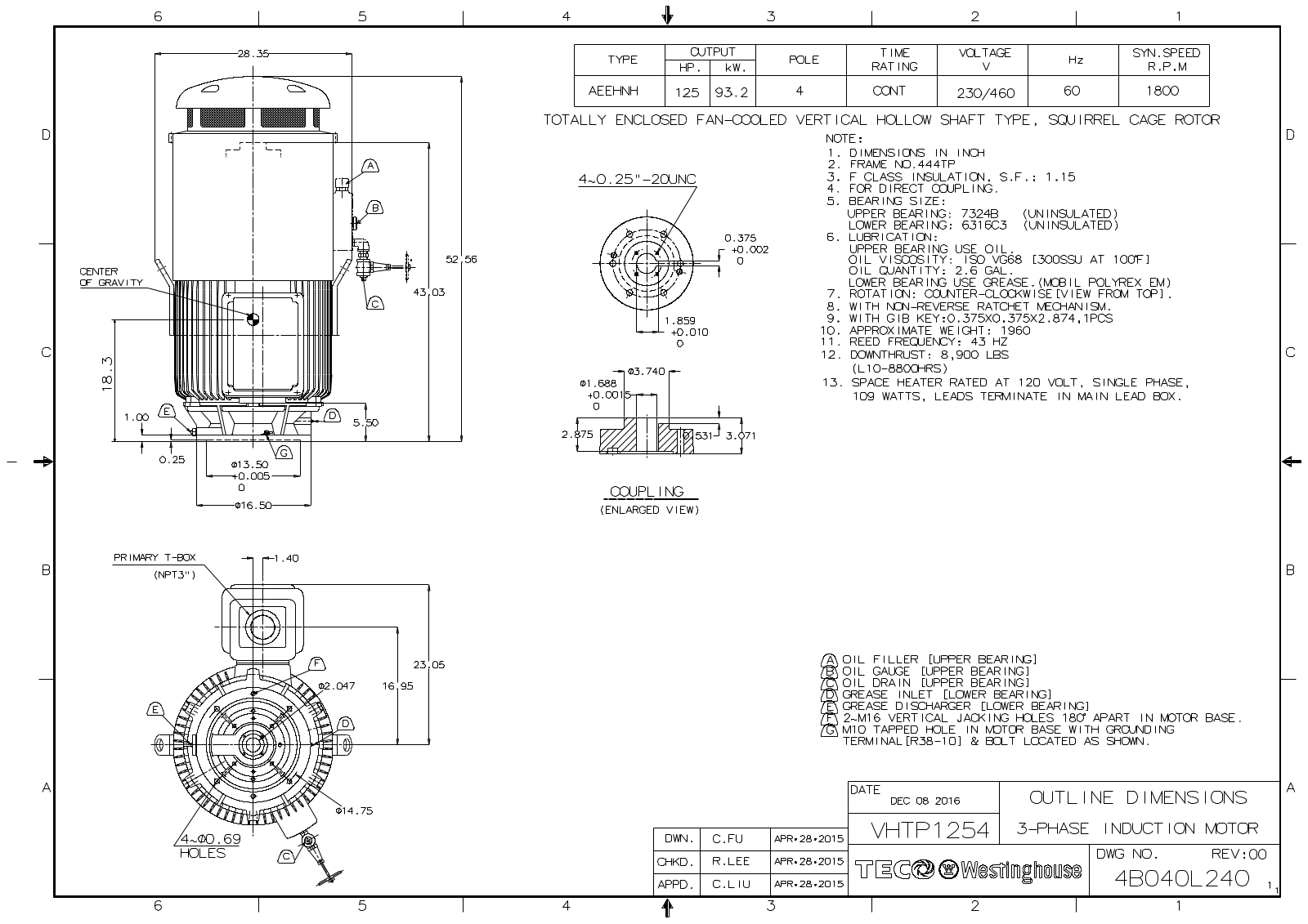 Teco VHTP1254 Reference Drawing