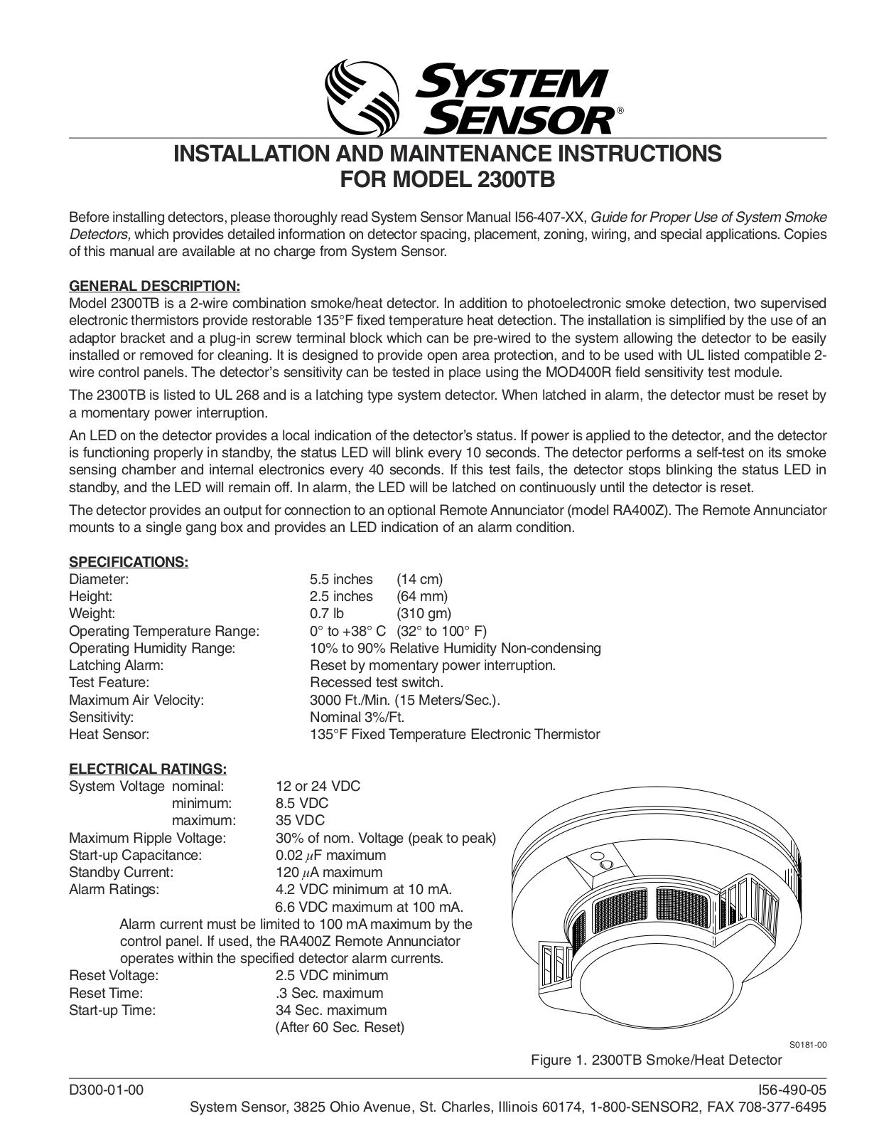 System Sensor 2300TB User Manual