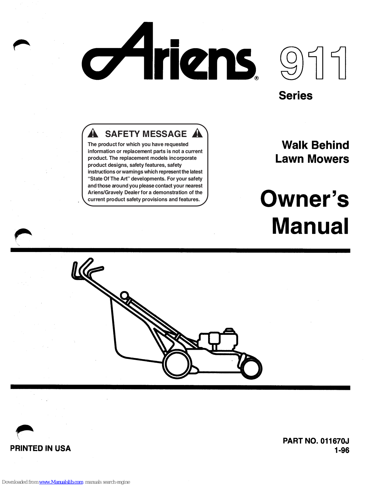 Ariens 911069, 911070, 911071, 911072, 911073 Owner's Manual