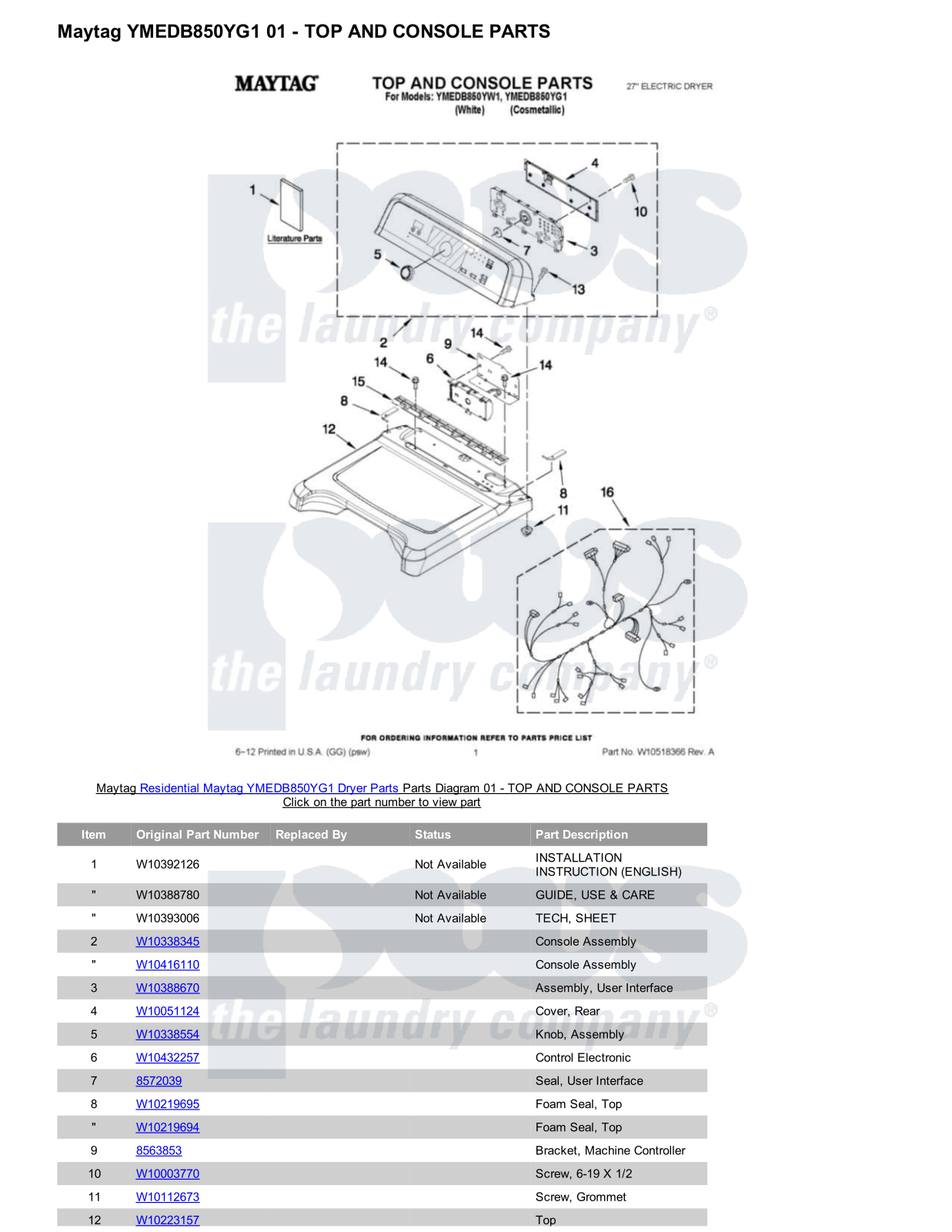 Maytag YMEDB850YG1 Parts Diagram