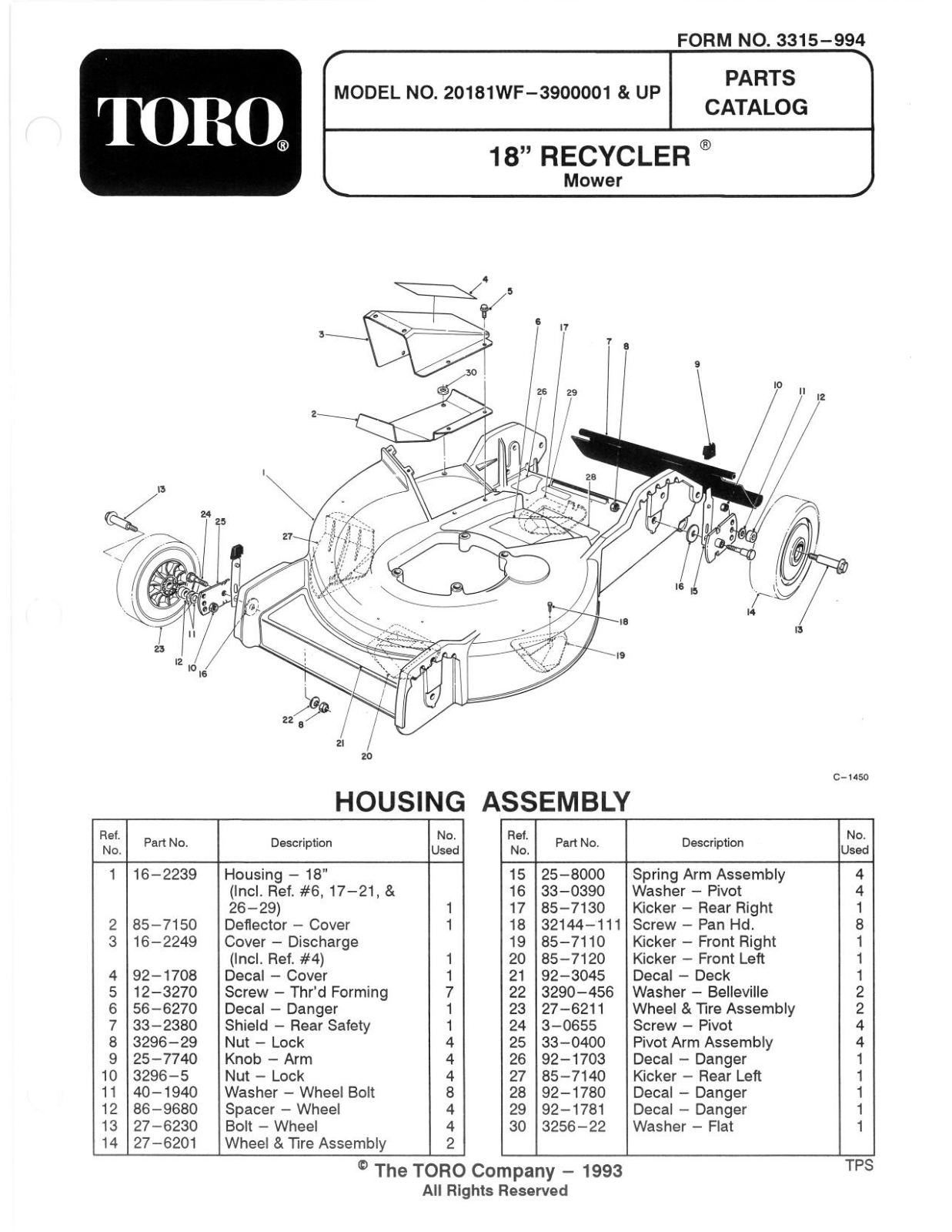 Toro 20181WF Parts Catalogue