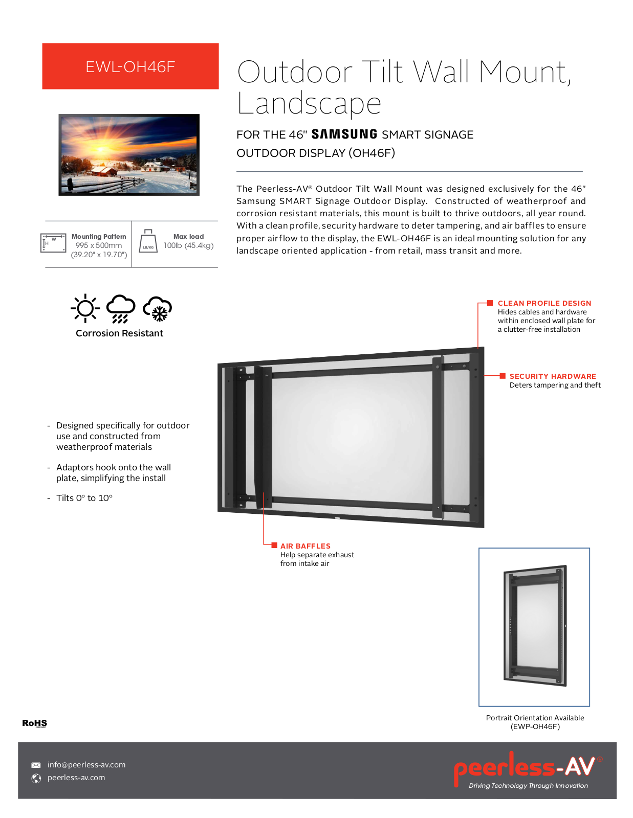 Peerless-AV EWL-OH46F Specsheet