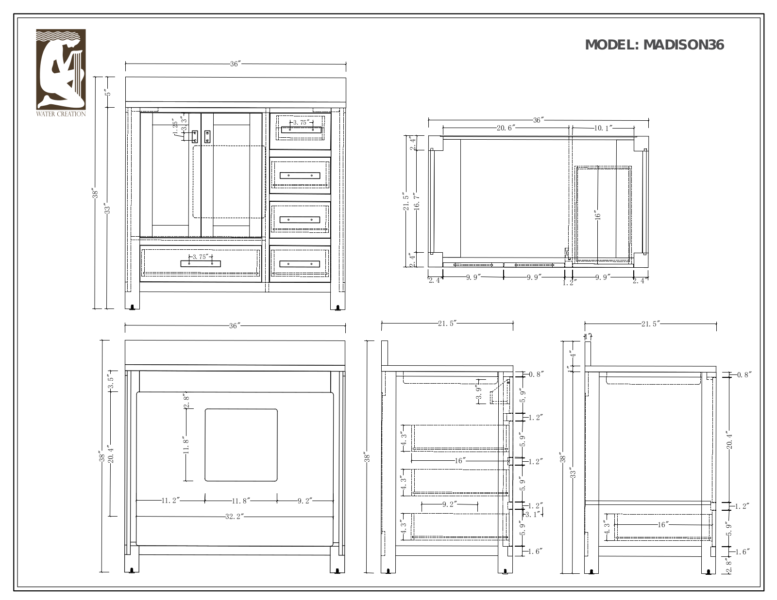 Water Creation MADISON36EBF, VMI036CWMB33 Specifications