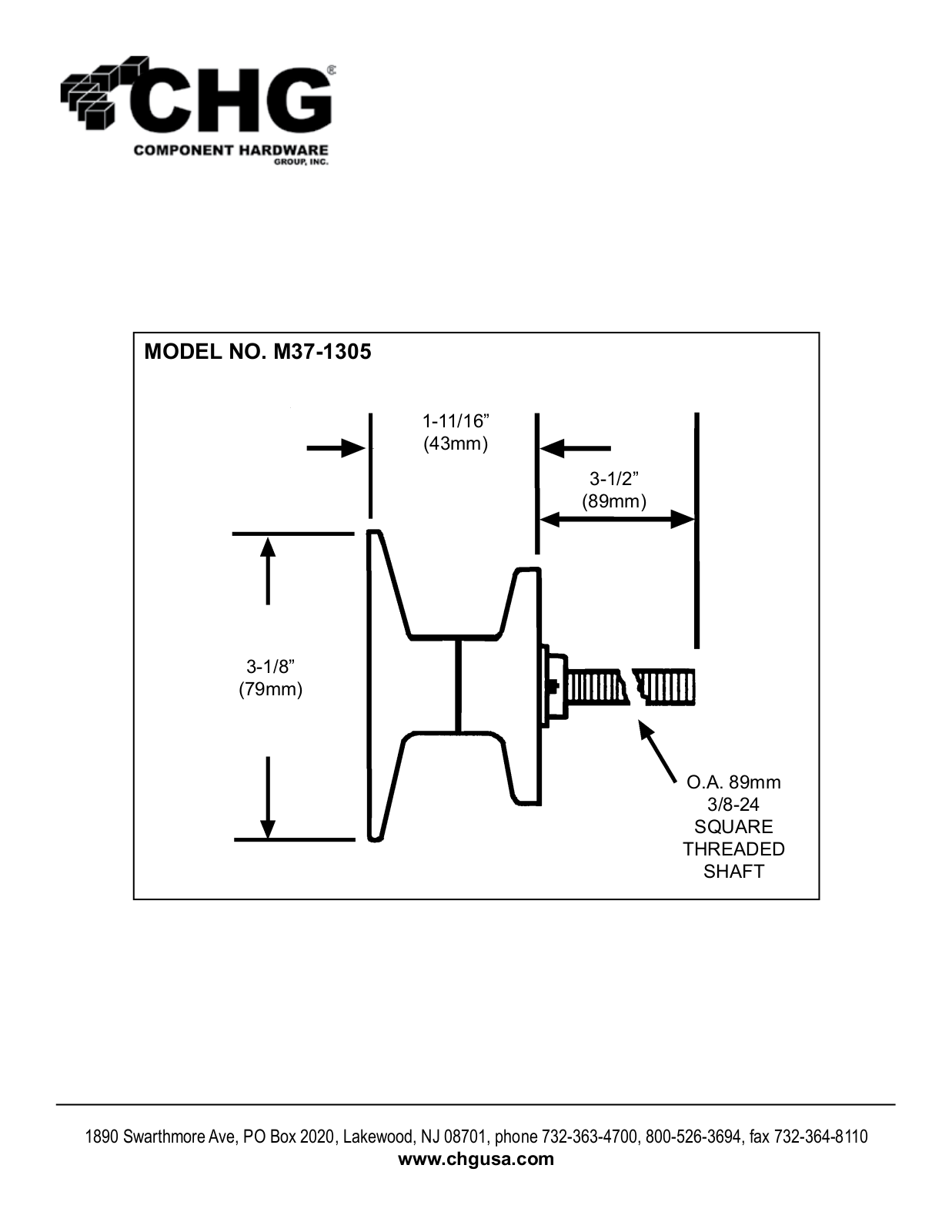 Component Hardware M37-1305 User Manual