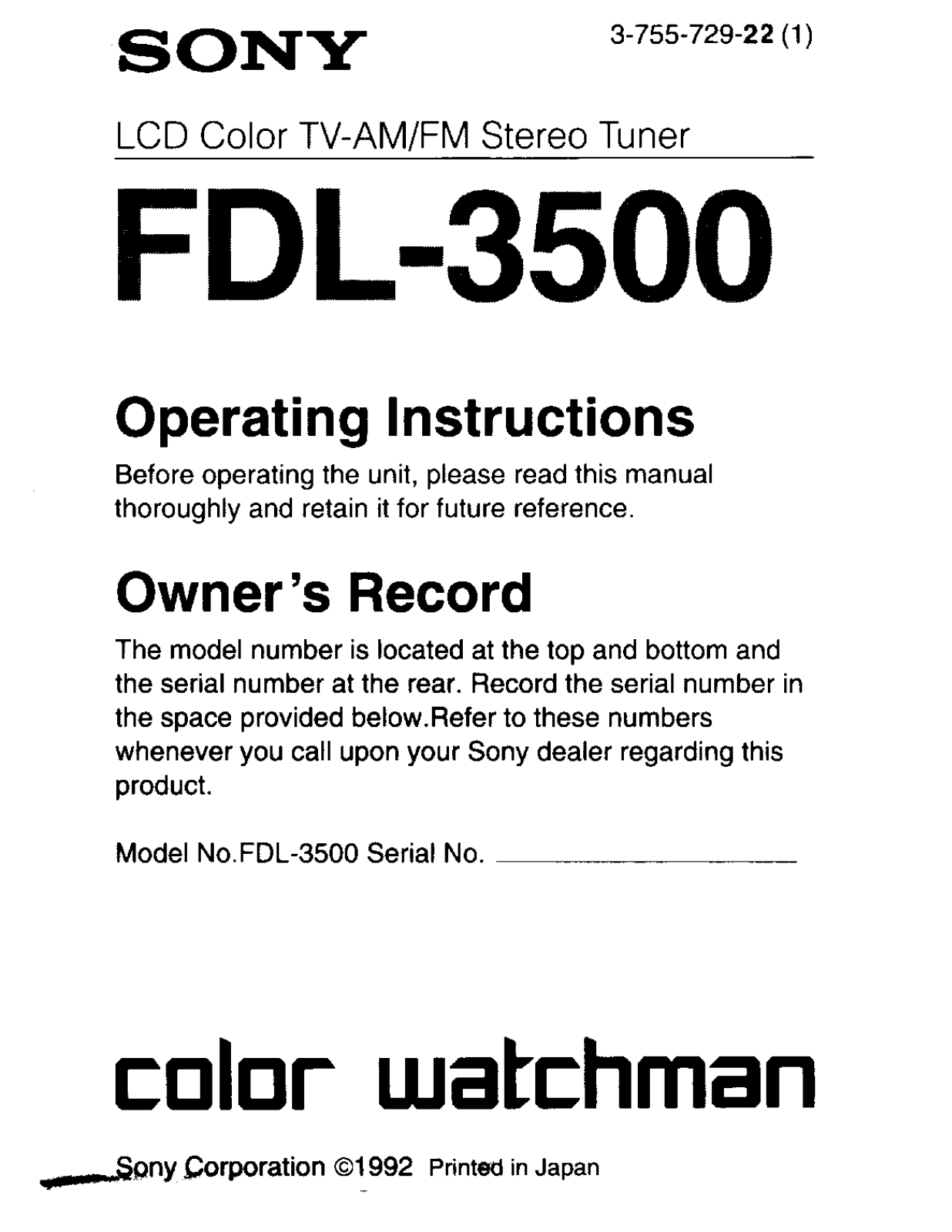 Sony FDL-3500 Operating Manual