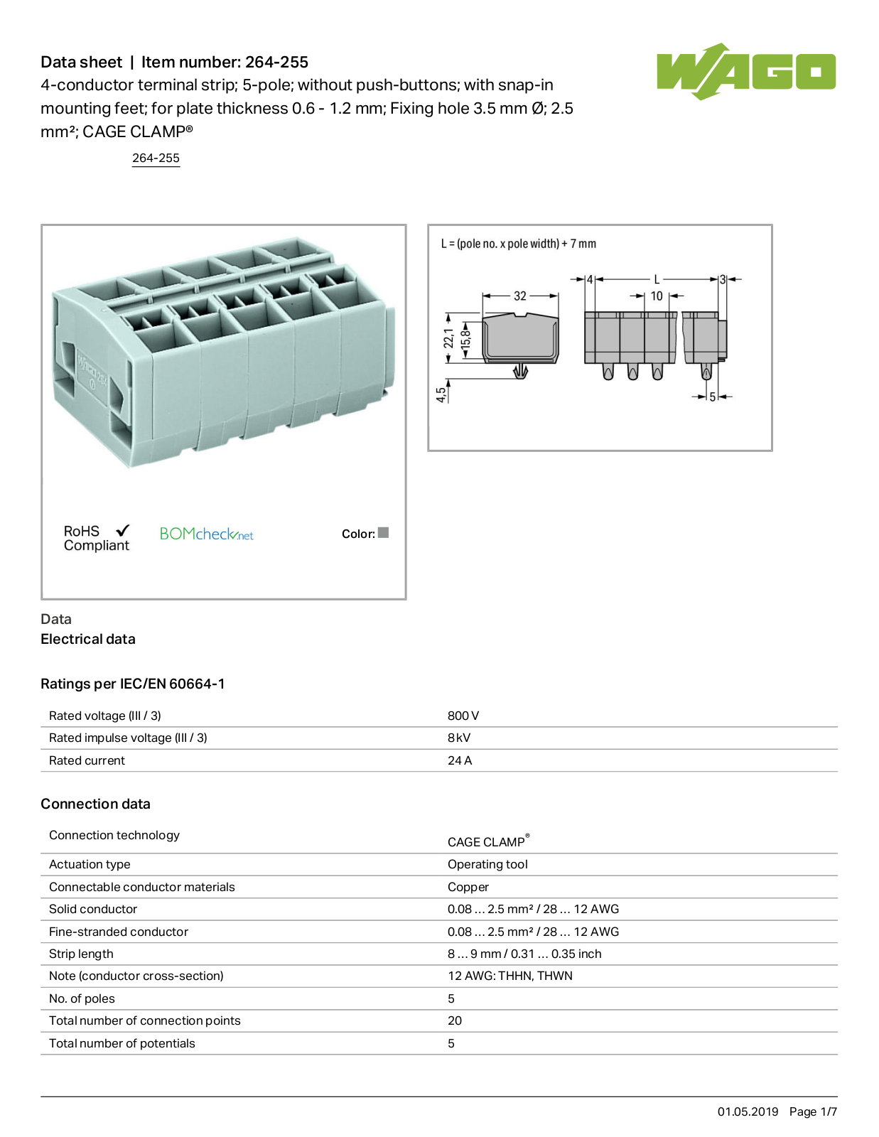 Wago 264-255 Data Sheet