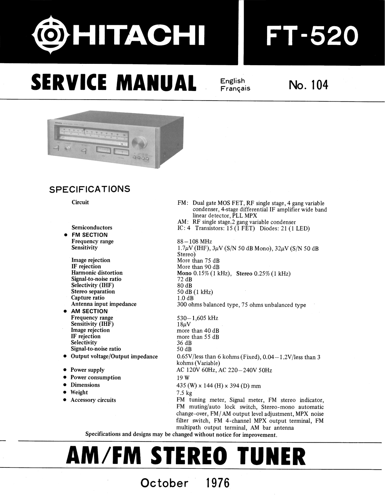 Hitachi FT-520 Service Manual