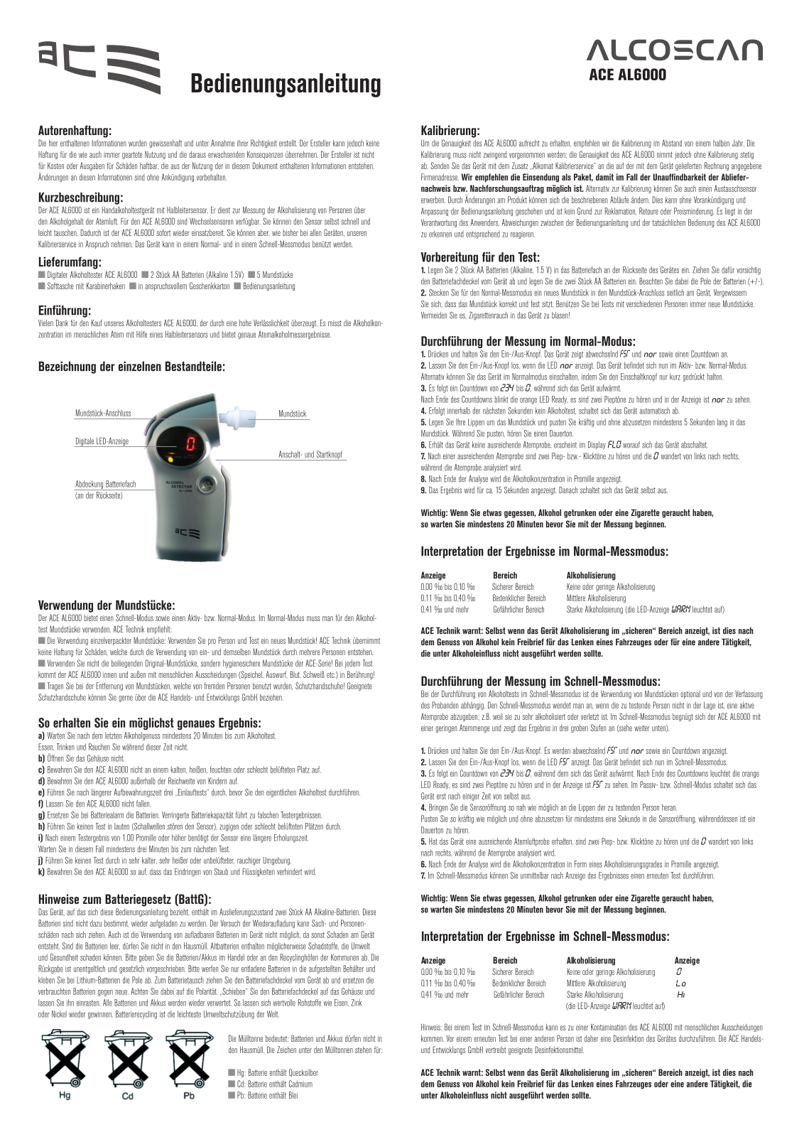 ACE AL6000 User guide