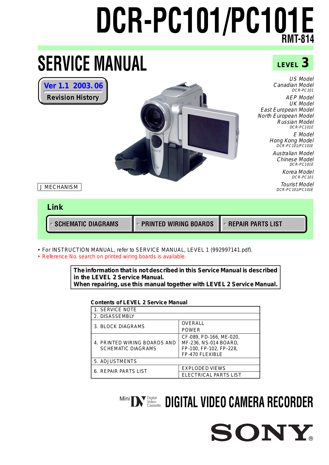 Sony DCR-PC101, DCR-PC101E Service Manual