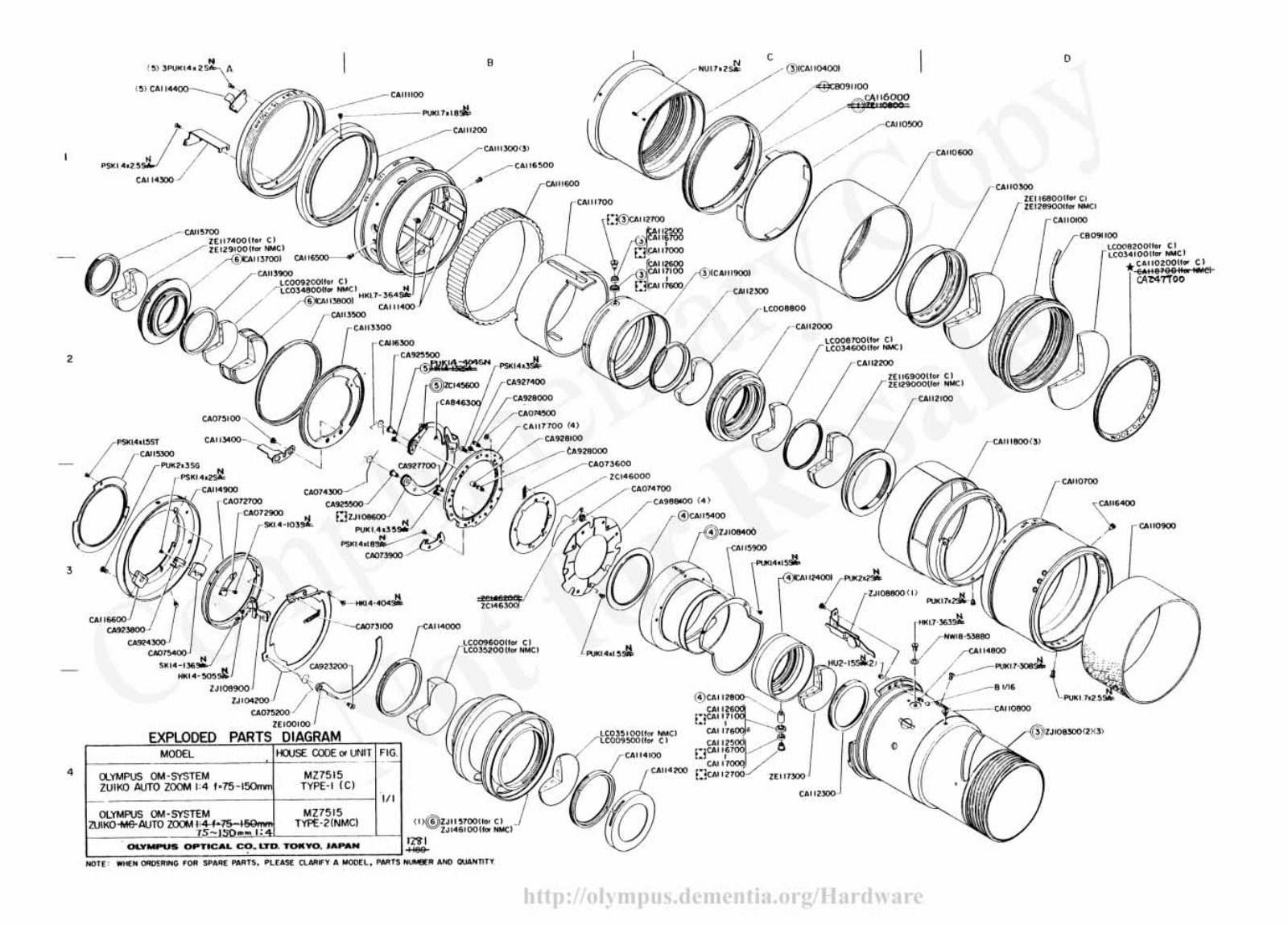 OLYMPUS 75-150mm f4 Service Manual