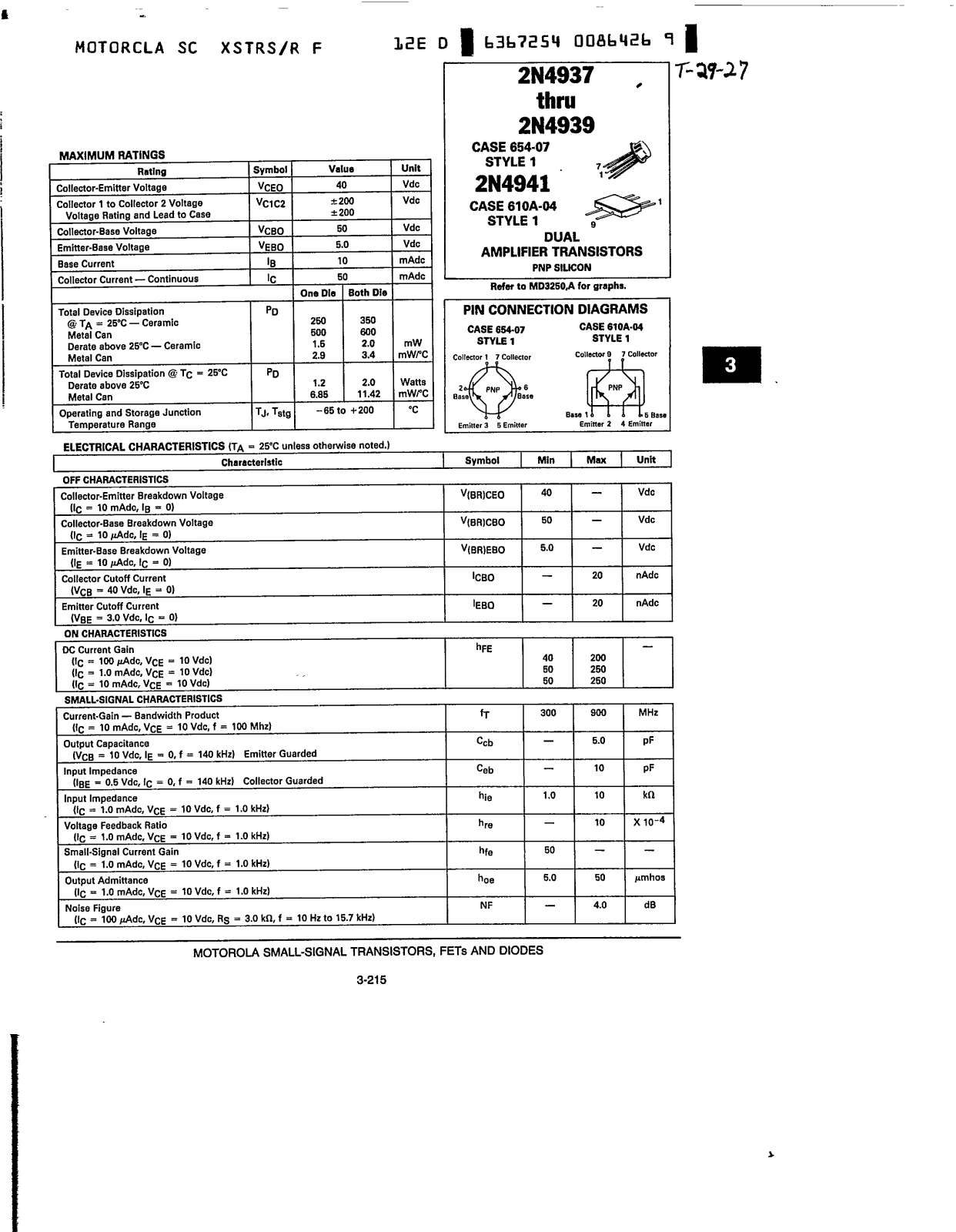 MOTOROLA 2N4937 Technical data