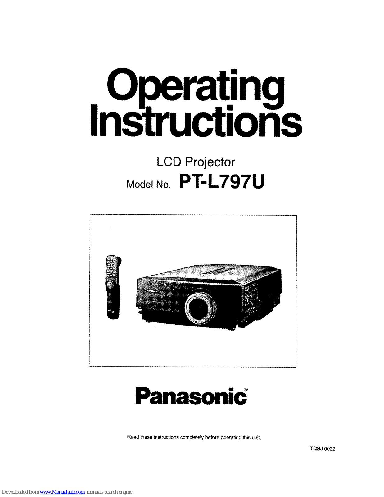 Panasonic PTL797U - LCD PROJECTOR Operating Instructions Manual