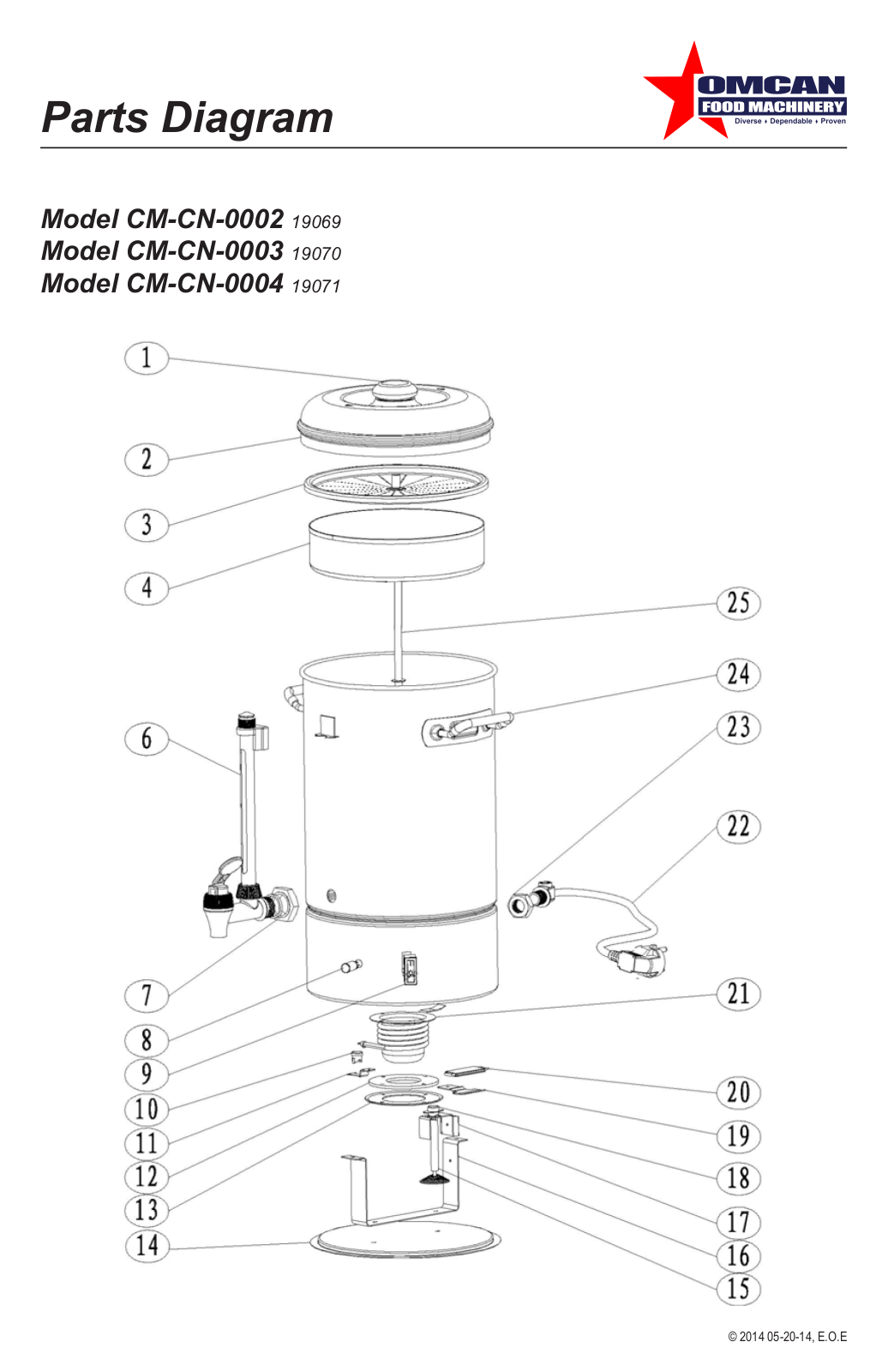 Omcan Food Machinery CM-CN-0002 Parts List