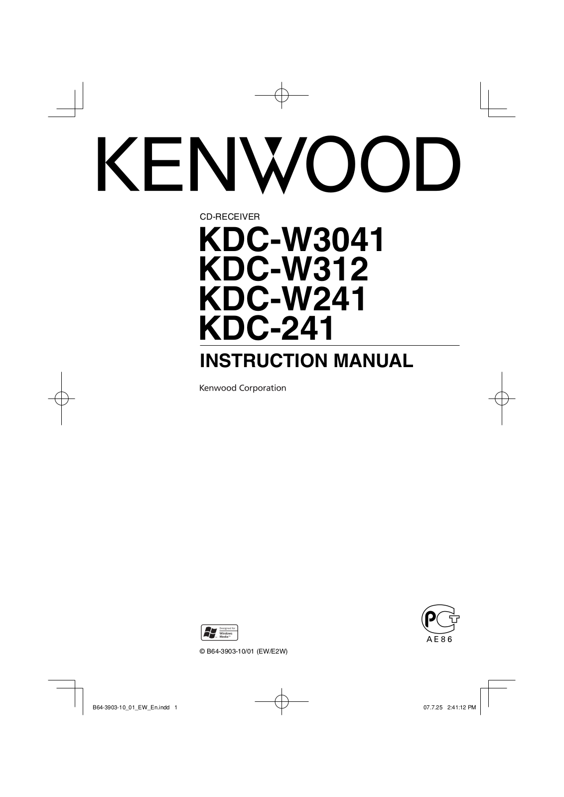 Kenwood KDC-W3041AG, KDC-241, KDC-241SASG User Manual