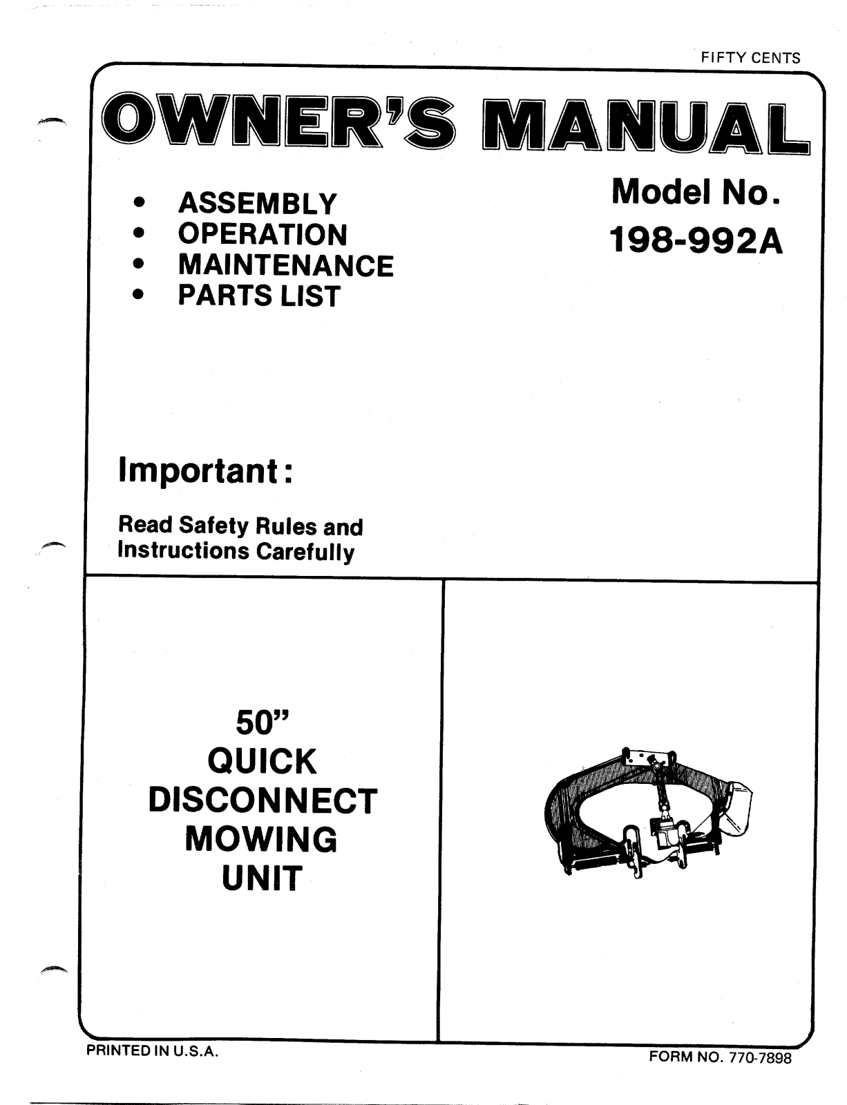 Bolens 198-992A User Manual