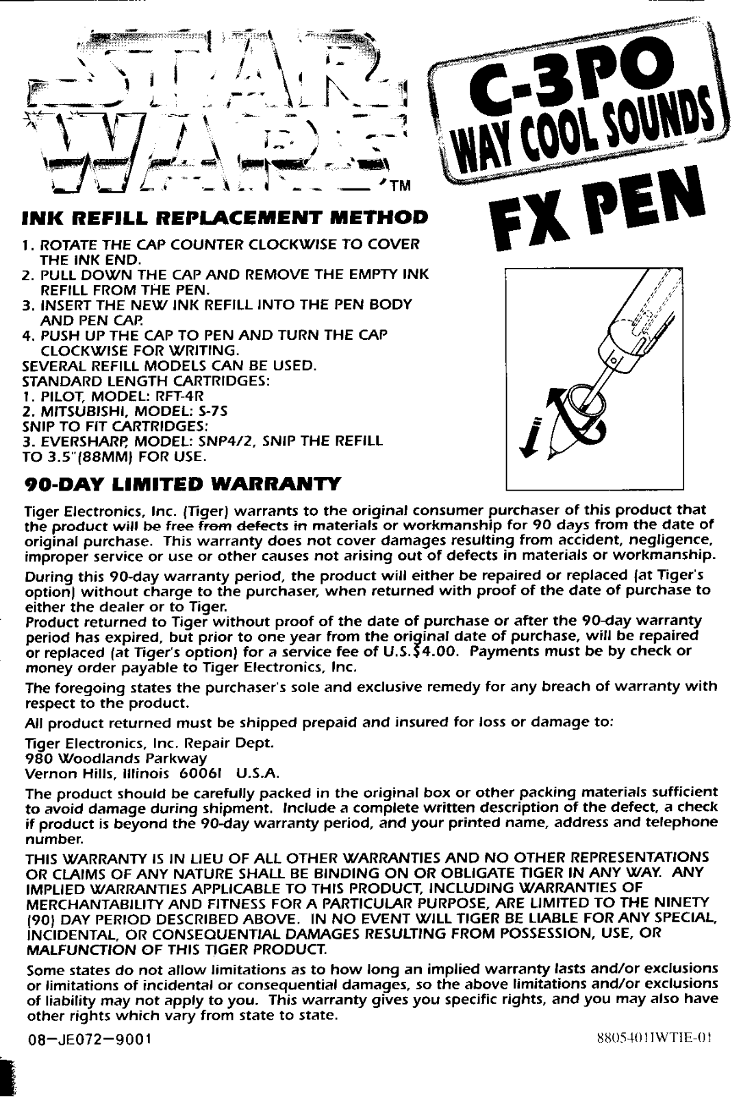 HASBRO Star Wars C-3PO Way Cool Sounds FX Pen User Manual