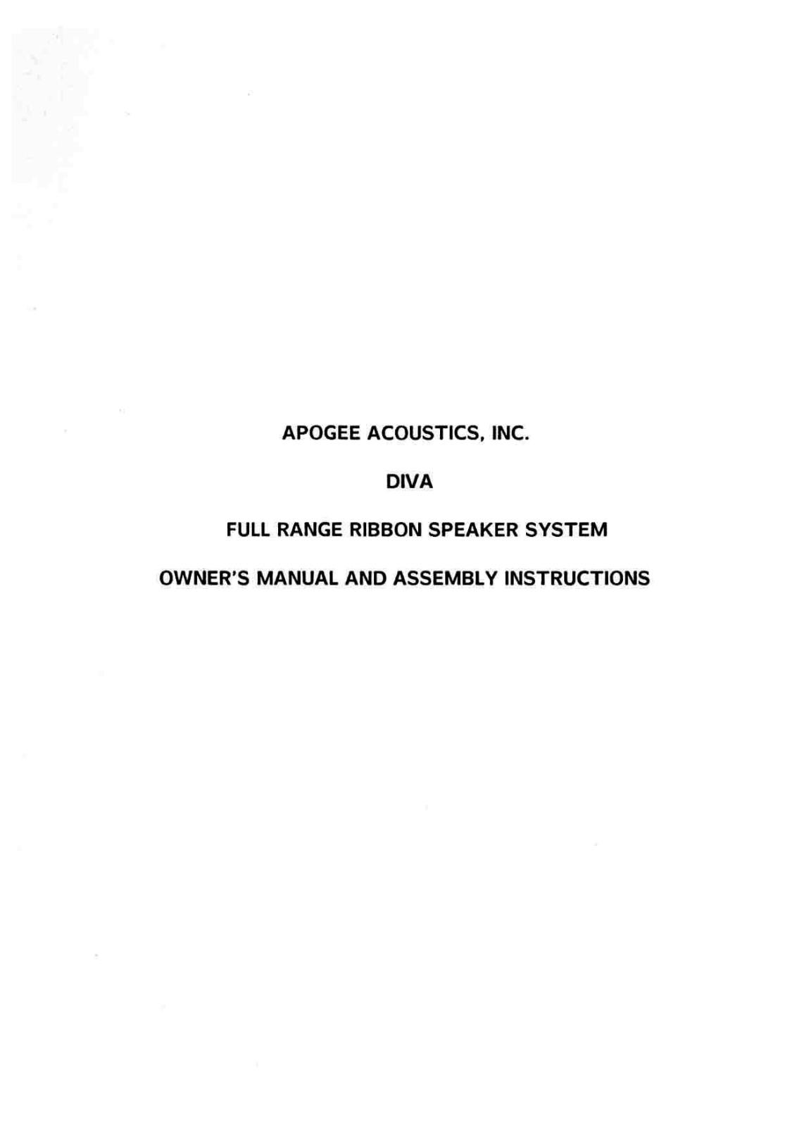 Apogee Diva Owners manual