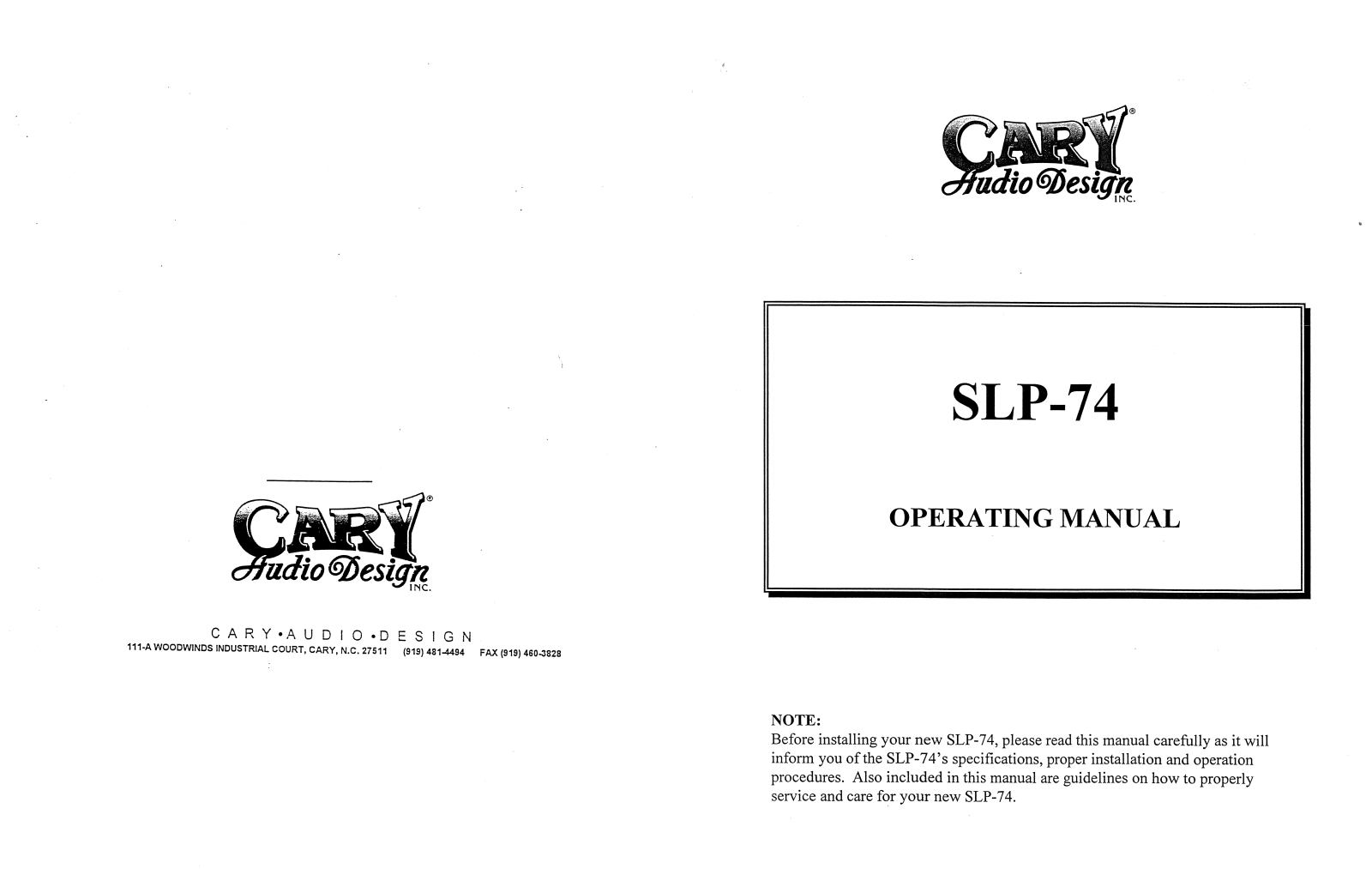 Cary Audio SLP 74 Owner's Manual