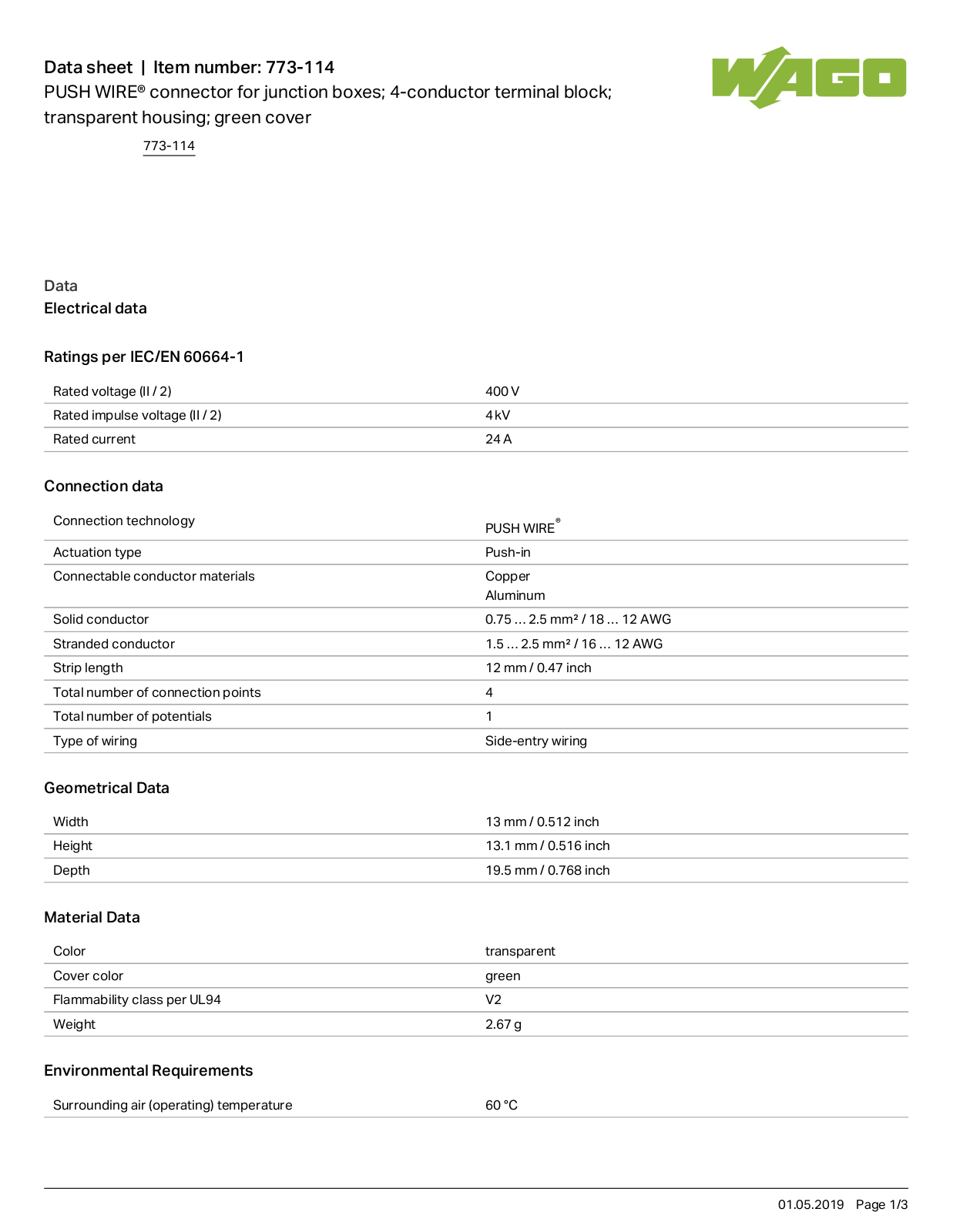 Wago 773-114 Data Sheet