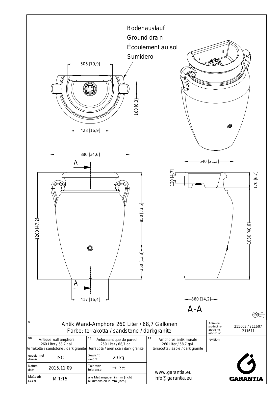 Garantia Antik Wand-Amphore 260 Liter-68 Schematic