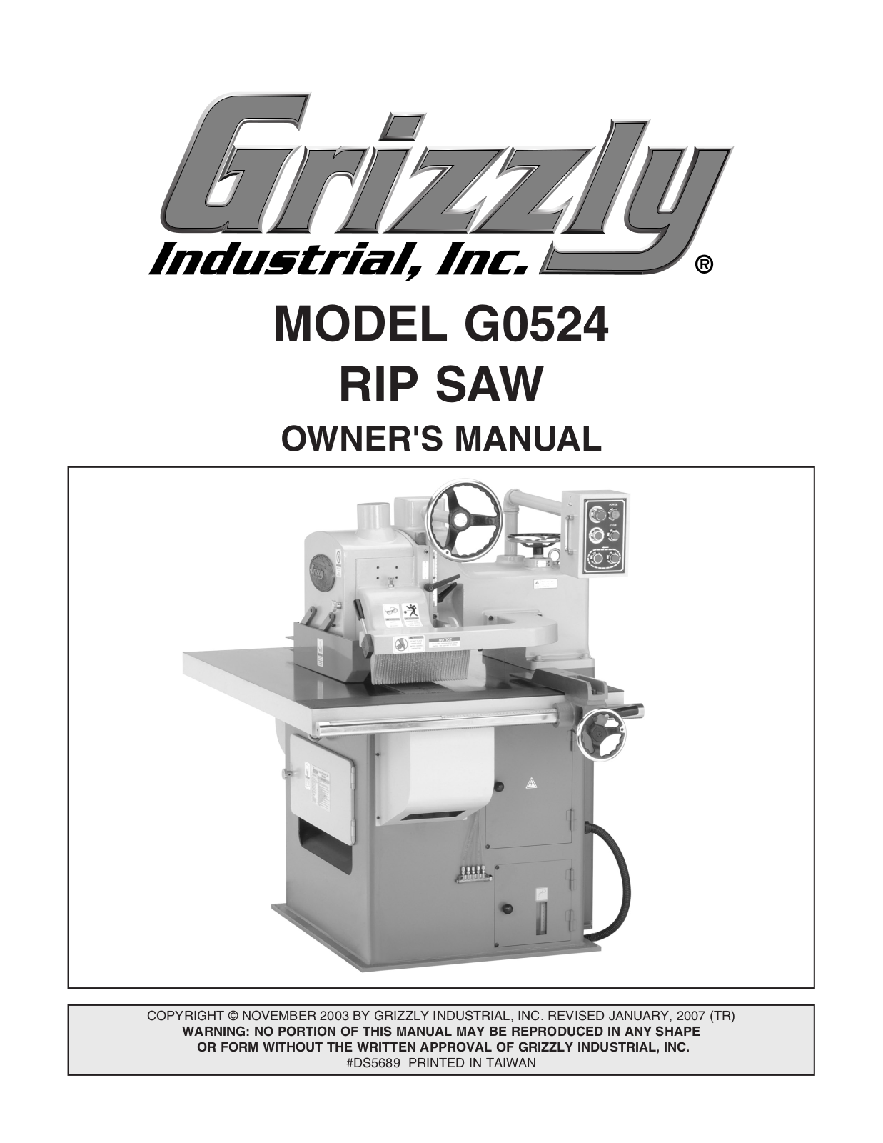 Grizzly G0524 User Manual