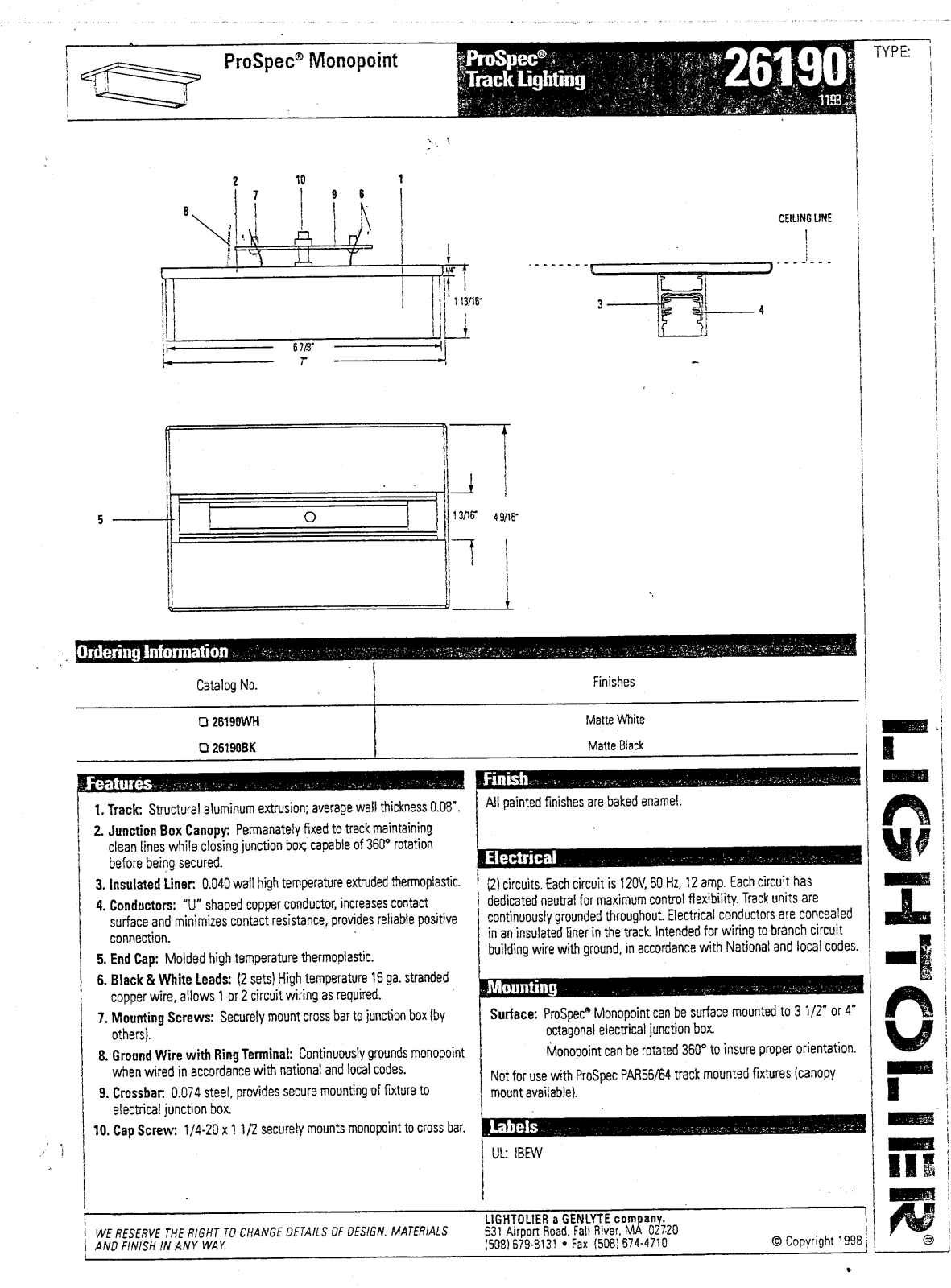 Lightolier 26190 User Manual