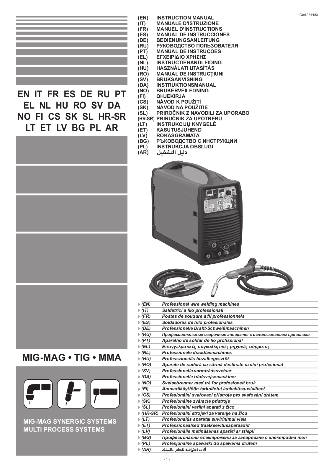 Telwin INVERPULSE 320 MIG-TIG-MMA 400V AQUA operation manual