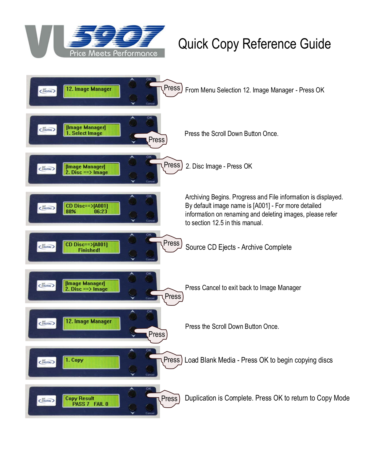 MF DIGITAL 5907VL Quick copy reference guide