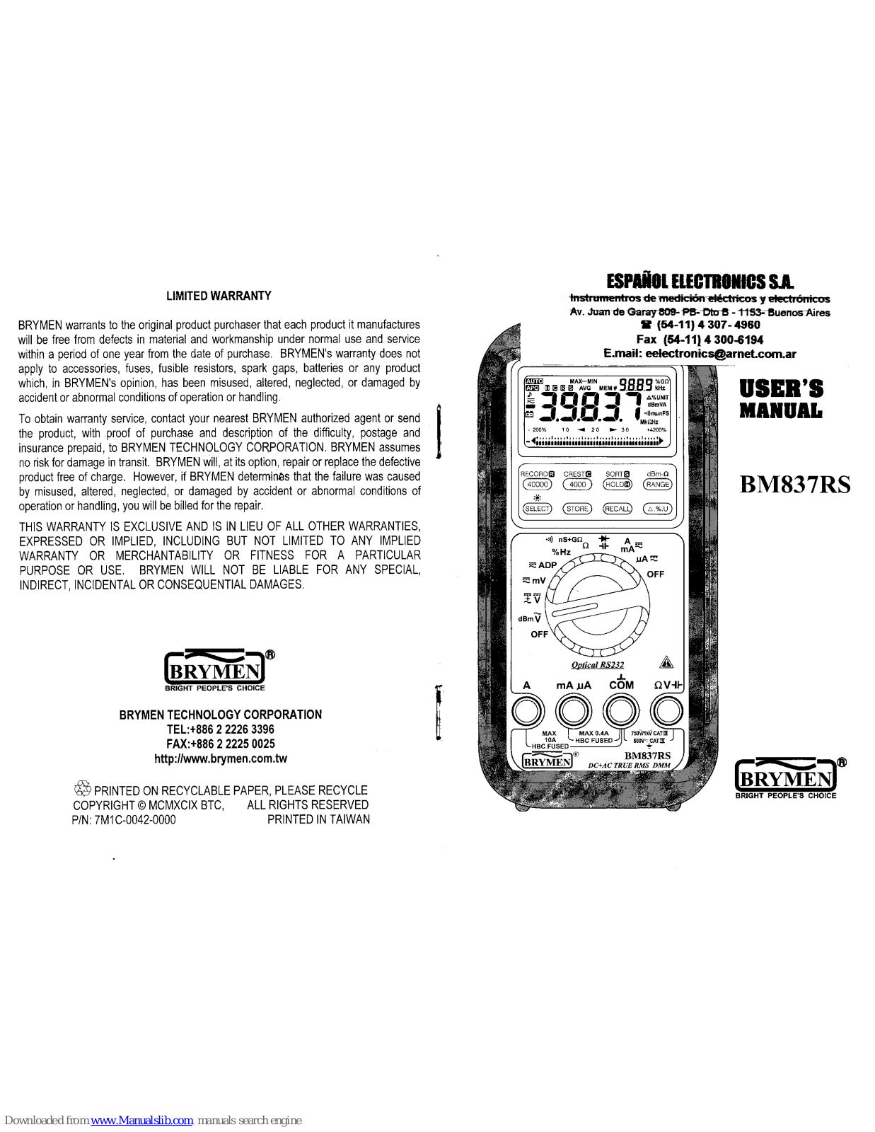 Brymen BM837RS User Manual - ManualMachine.com