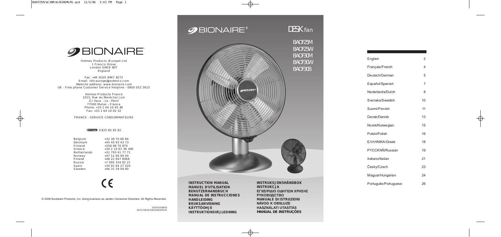 BIONAIRE BAOF25M, BAOF30B, BAOF30M User Manual